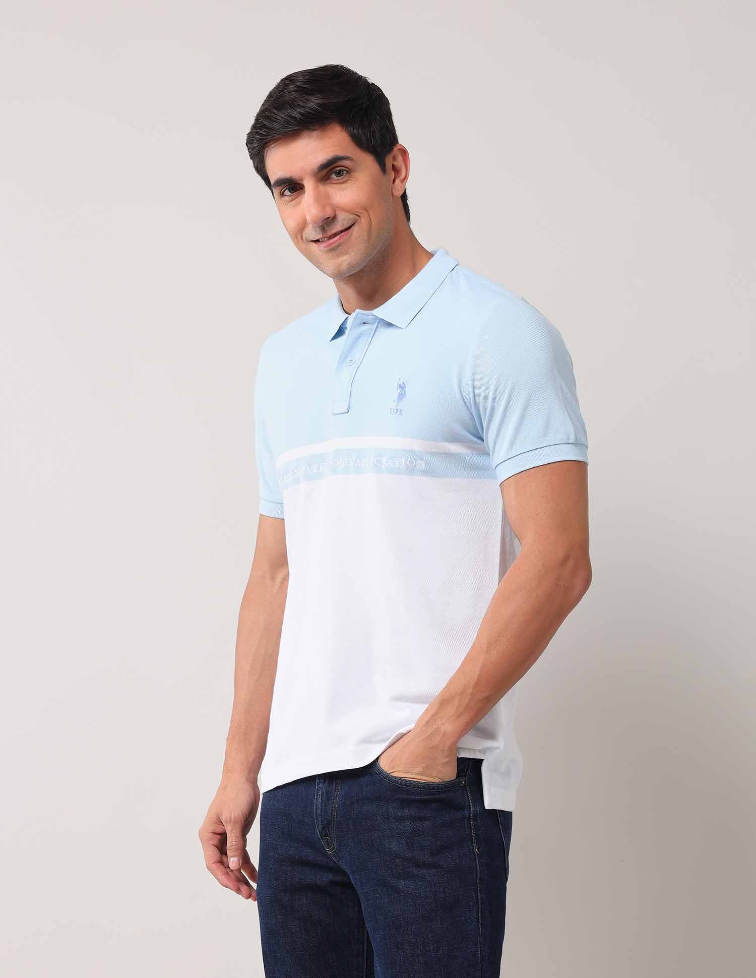 All Over Printed Pure Cotton Polo Shirt Light Blue - U.S. Polo Assn. India | Large