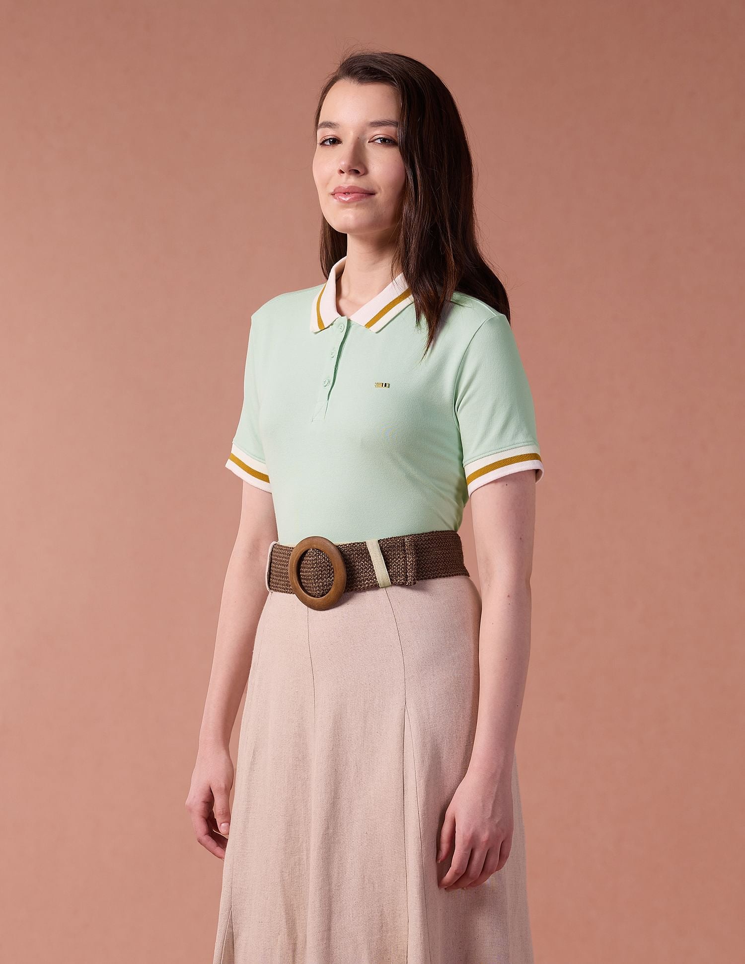 Contrast Collar Metallic Logo Polo Shirt Mint - U.S. POLO ASSN. | Large