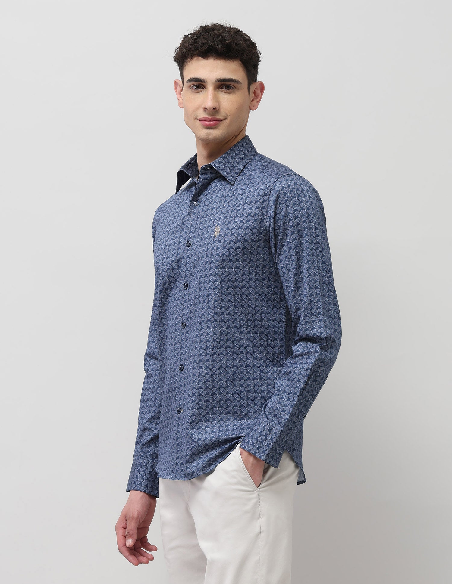 Pure Cotton All Over Printed Shirt Navy - U.S. POLO ASSN. | Large