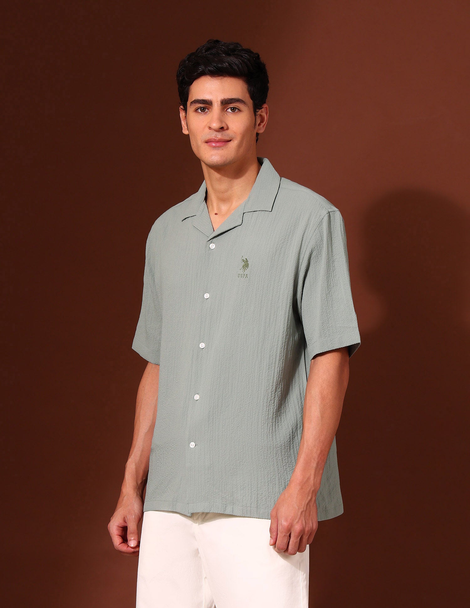 Tailored Fit Poplin Shirt Light Green - U.S. Polo Assn. India | Large