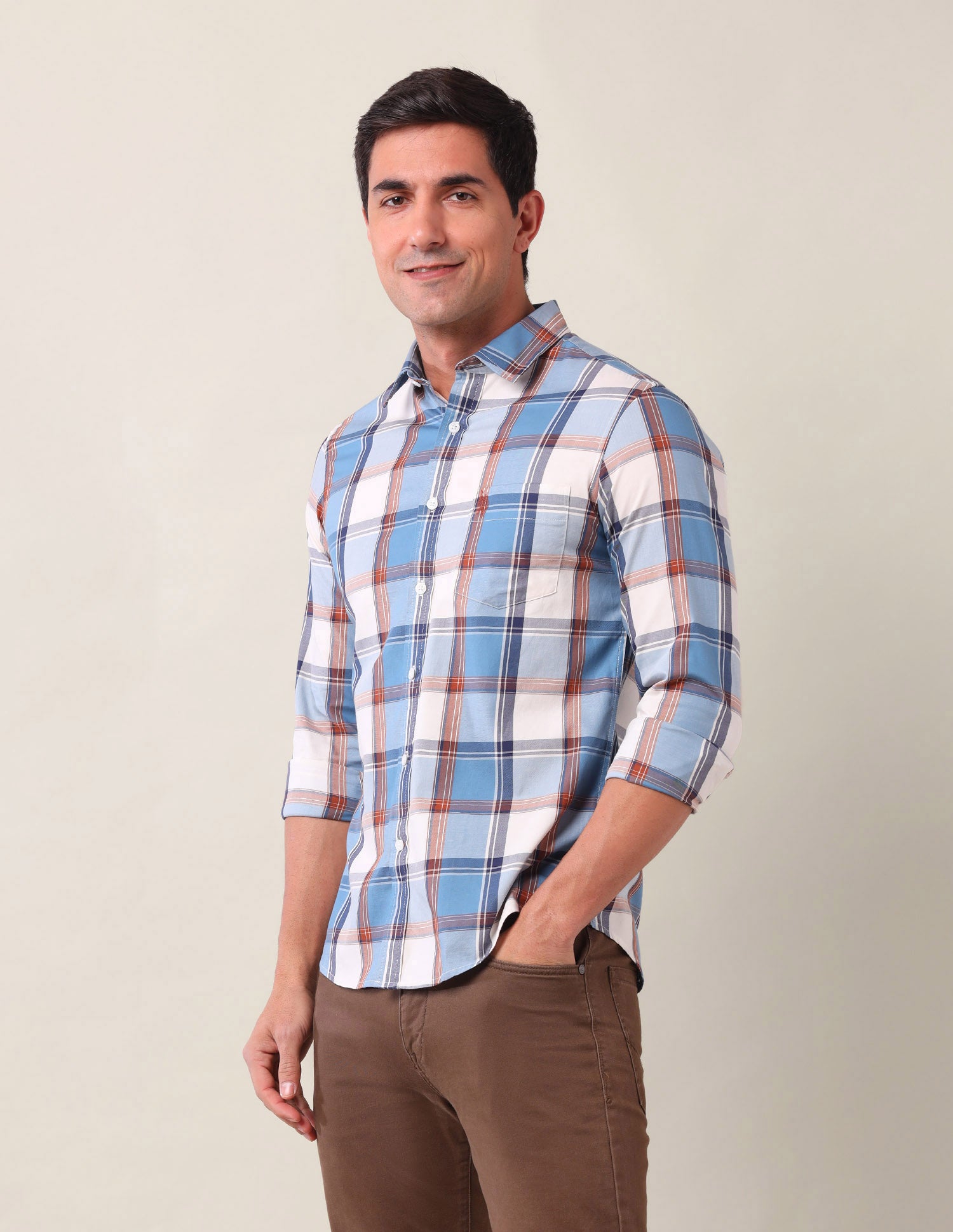 Grid Tattersall Checked Tailored Fit Shirt Medium Blue - U.S. Polo Assn. India | Large