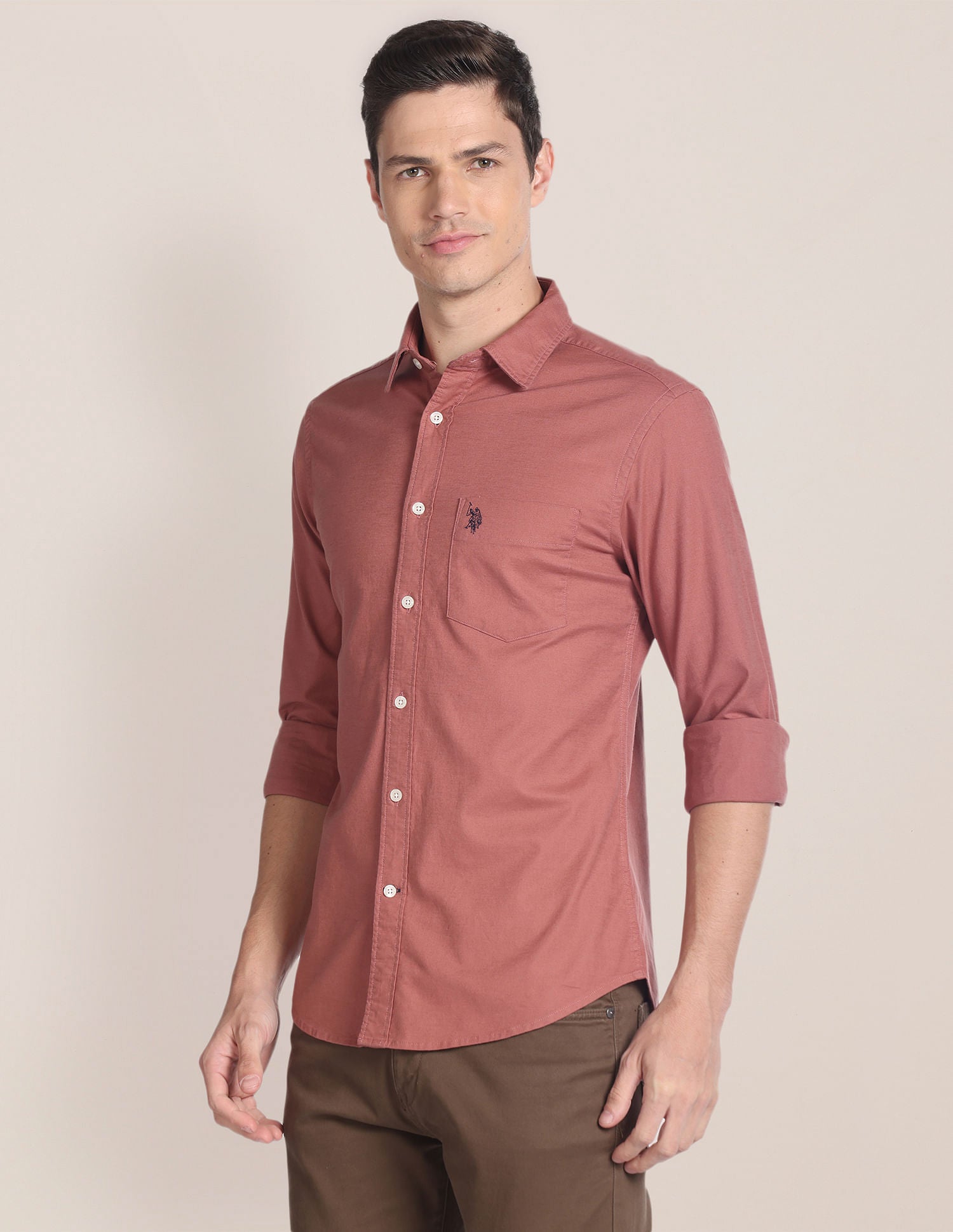 Cutaway Collar Solid Dobby Shirt Rust - U.S. POLO ASSN. | Large