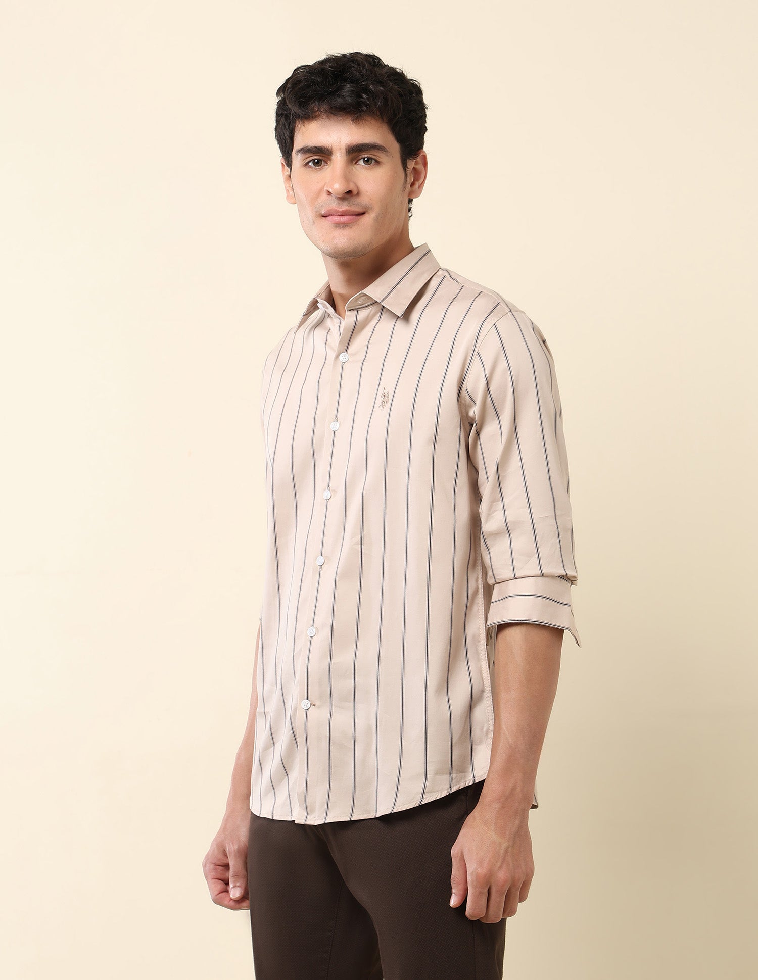 Vertical Striped Tailored Fit Shirt Khaki - U.S. Polo Assn. India | Large