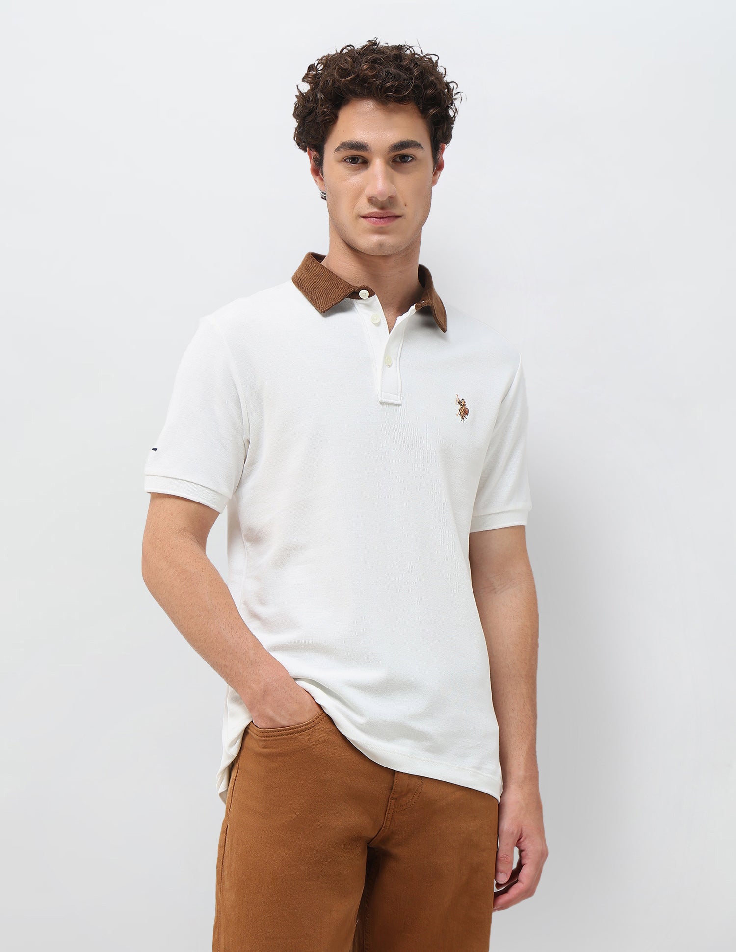Solid Slim Fit Polo Shirt Ivory - U.S. Polo Assn. India | Large