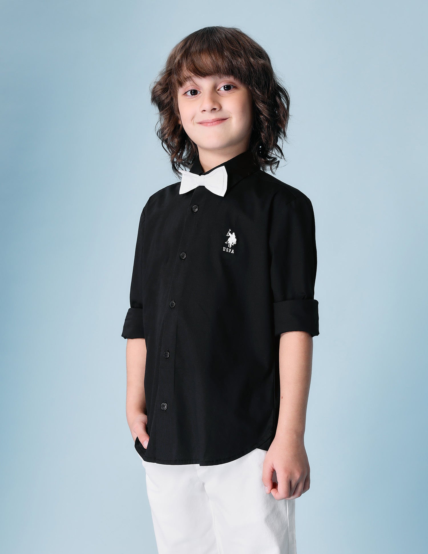 Boys Poplin Bow Tie Shirt Black - U.S. POLO ASSN. | Large