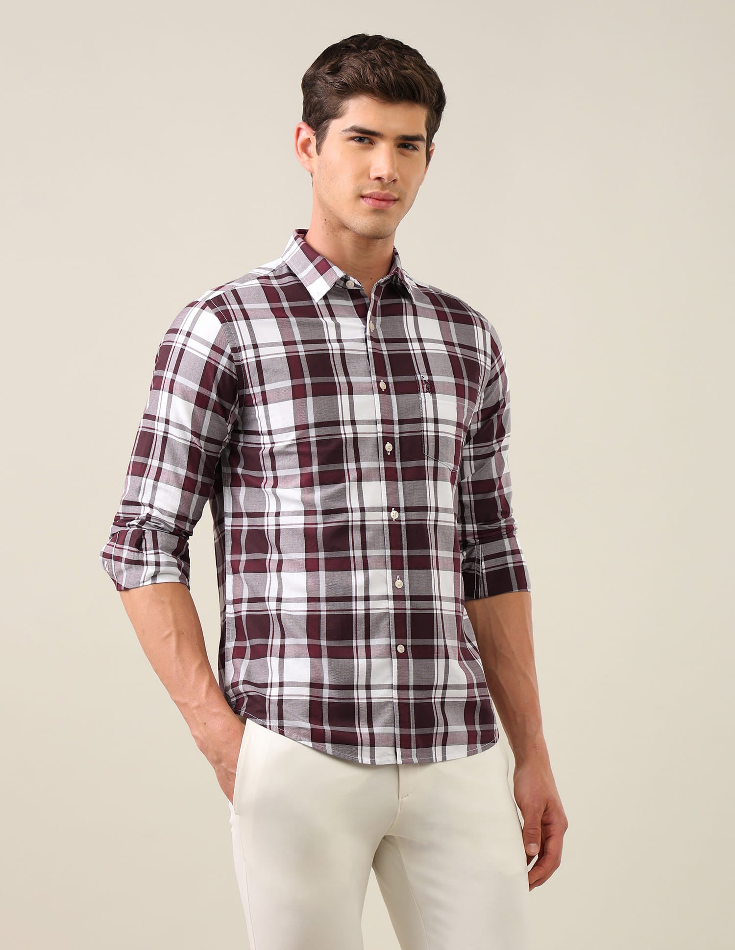 Plaid Checked Tailored Fit Shirt Red - U.S. Polo Assn. India | Large