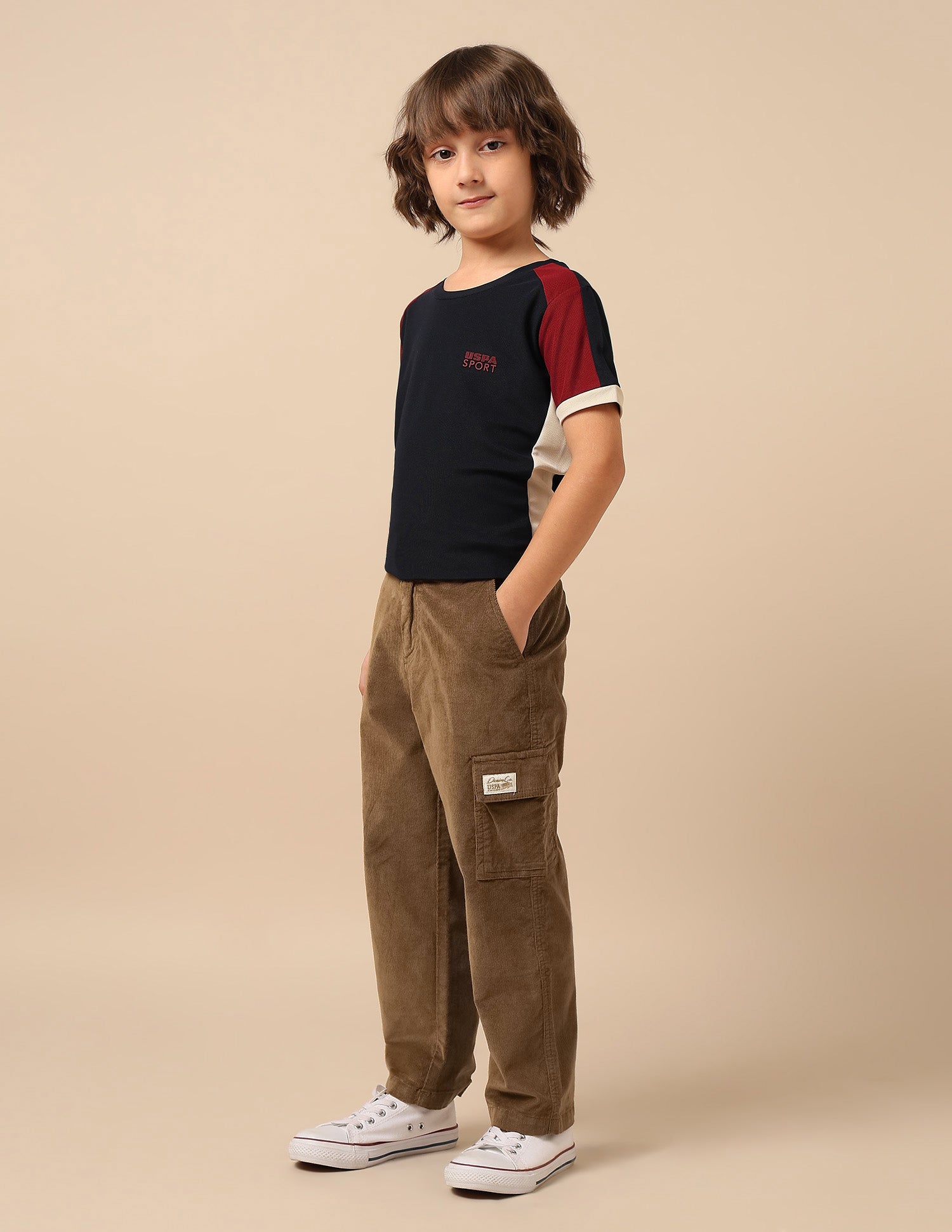Boys Solid Corduroy Cargo Khaki - U.S. Polo Assn. India | Large