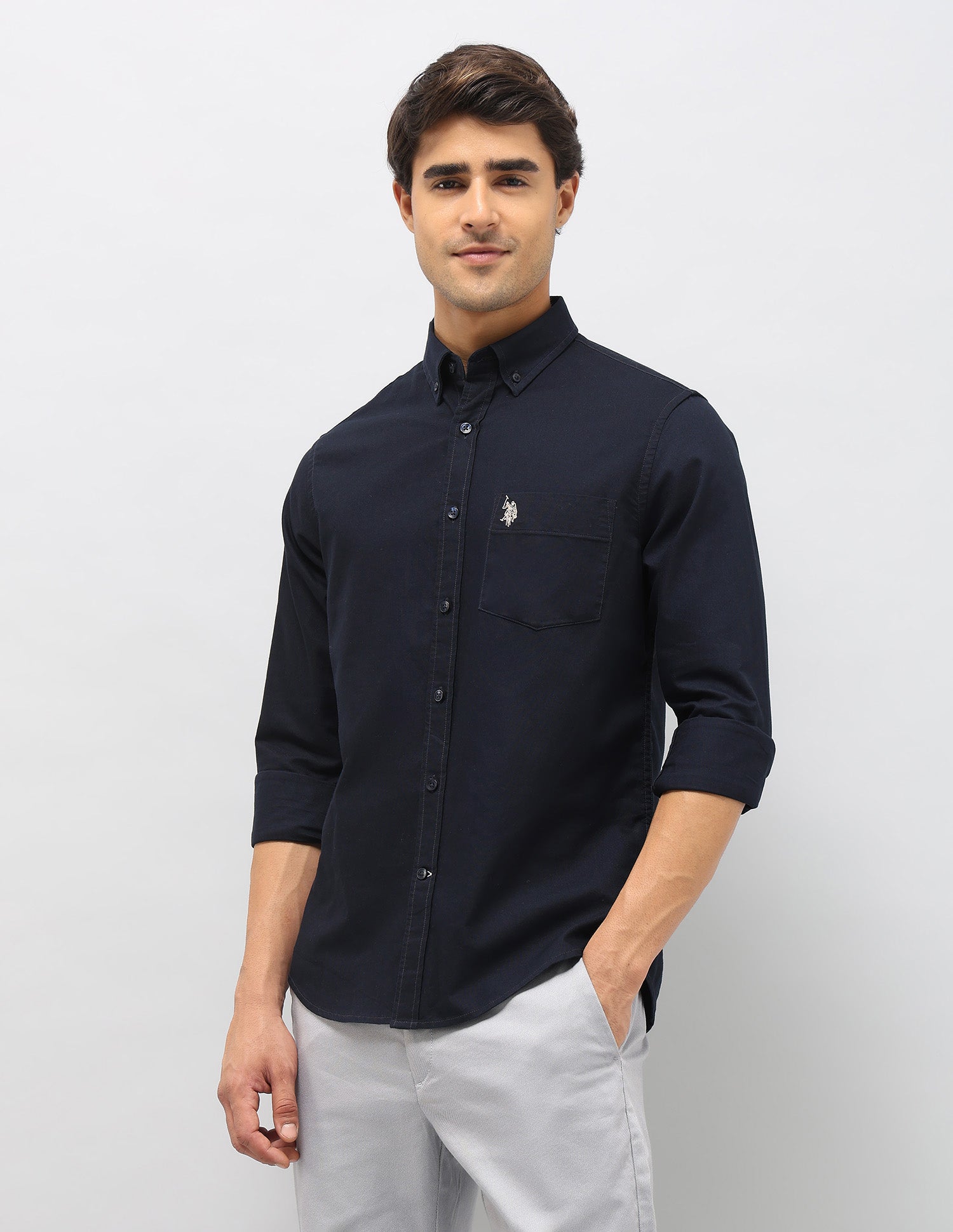 Pure Cotton Tailored Fit Shirt Navy - U.S. Polo Assn. India | Large