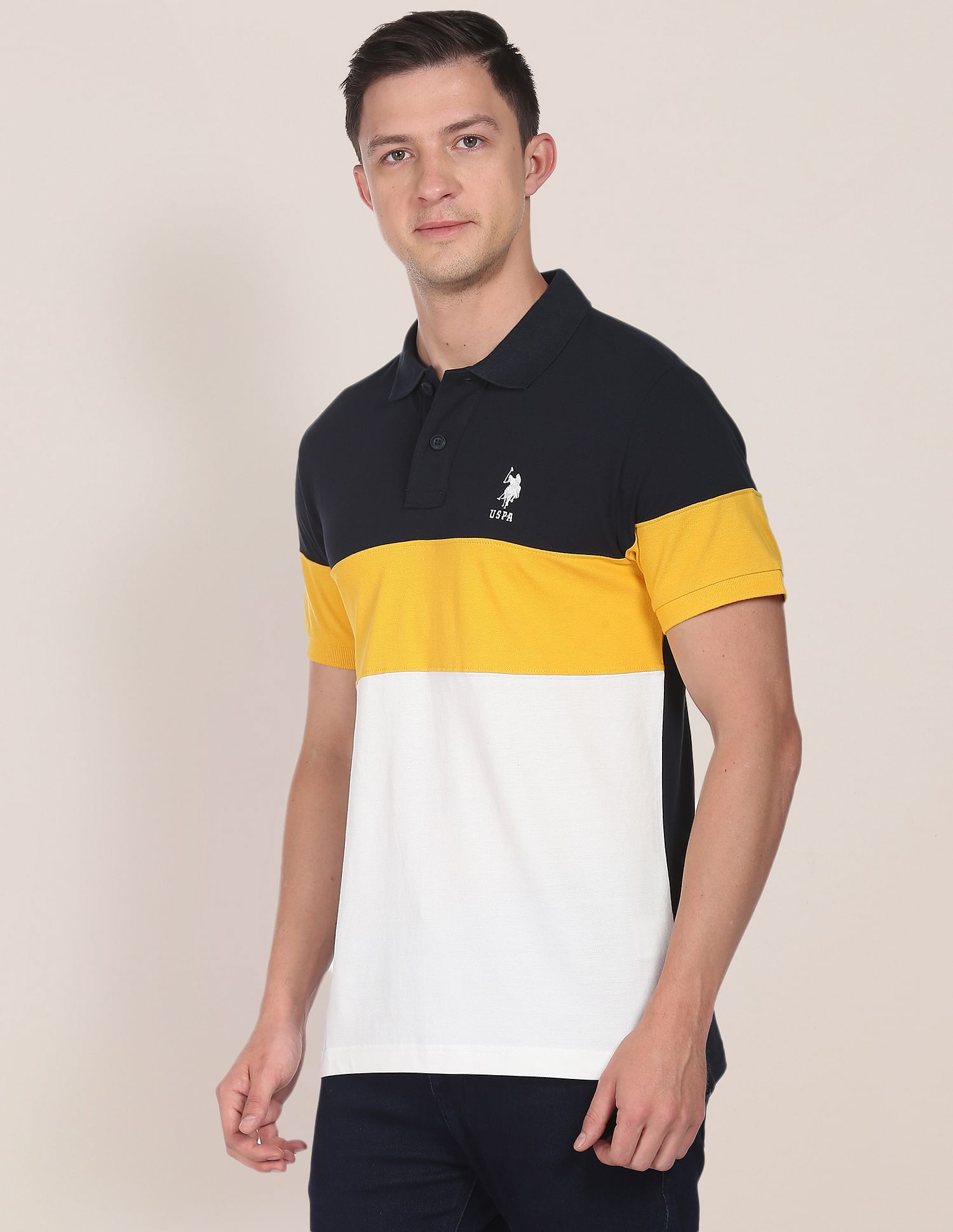 Colour Block Cotton Polo Shirt Mustard - U.S. Polo Assn. India | Large