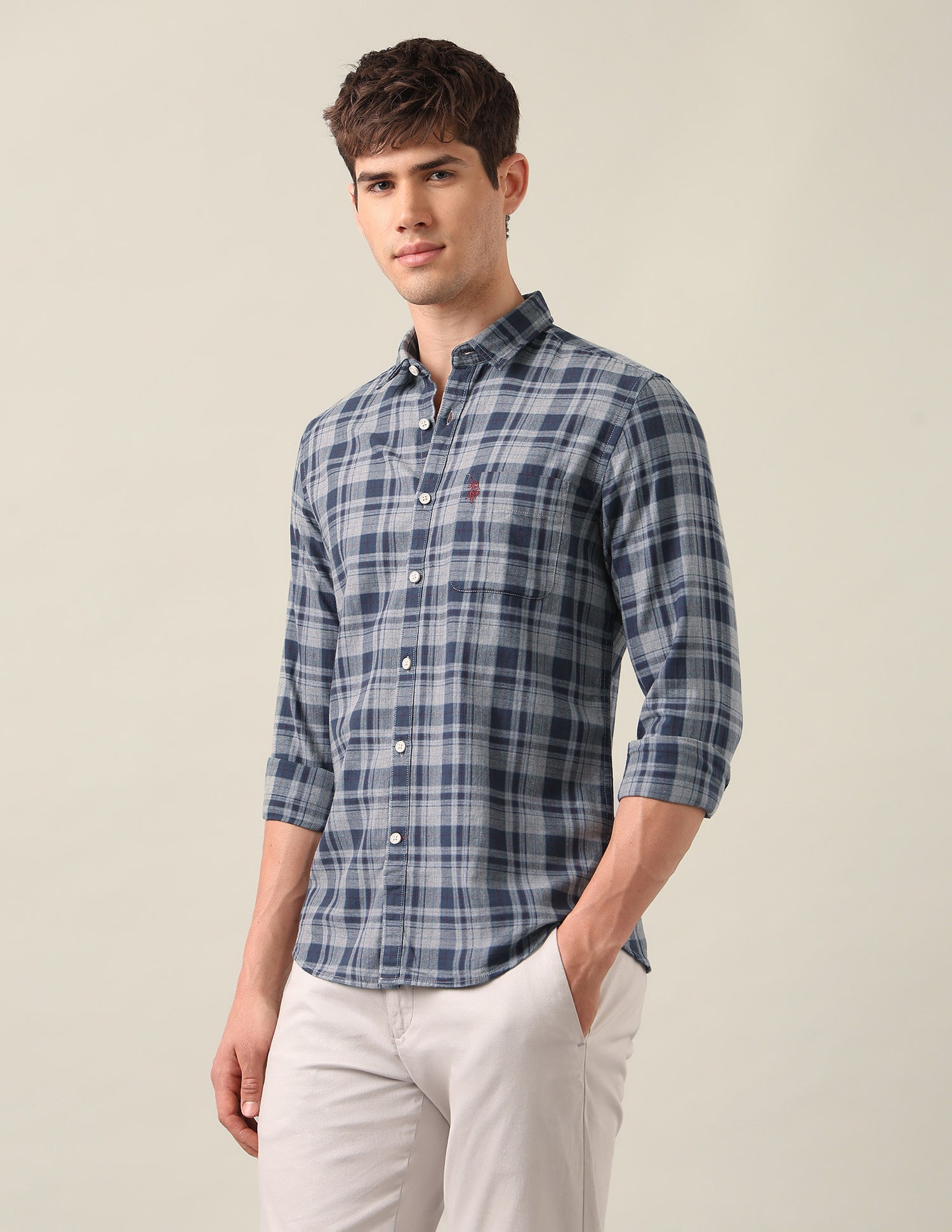 Tartan Checked Twill Shirt Teal - U.S. Polo Assn. India | Large