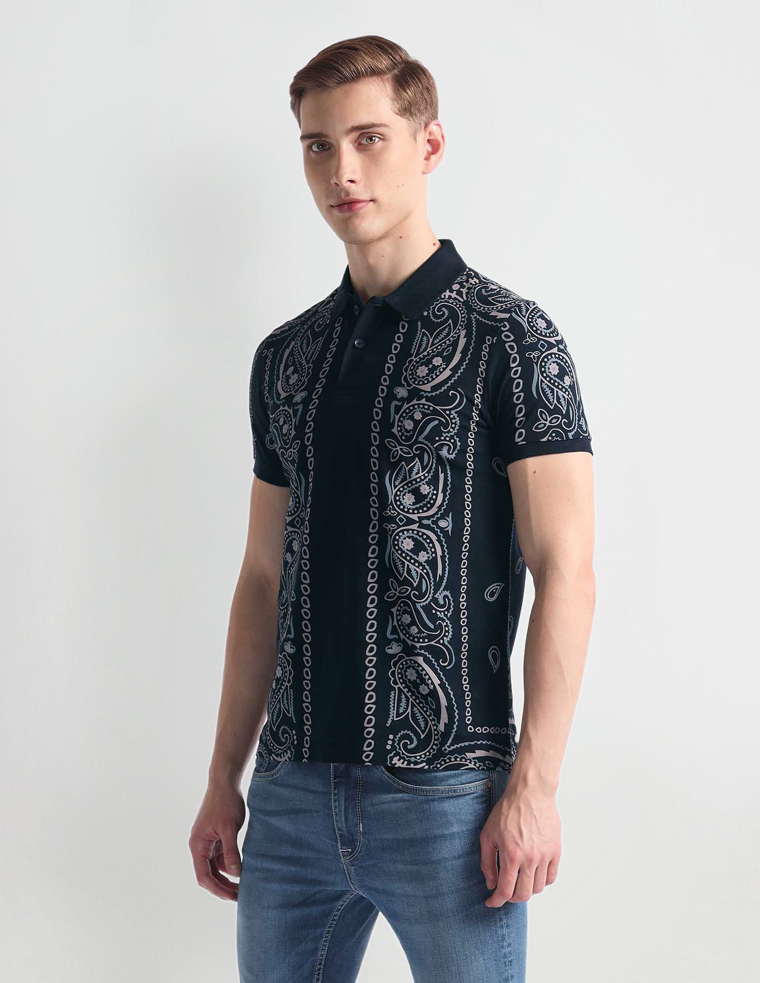 Muscle Fit Paisley Polo Shirt Navy - U.S. Polo Assn. India | Large