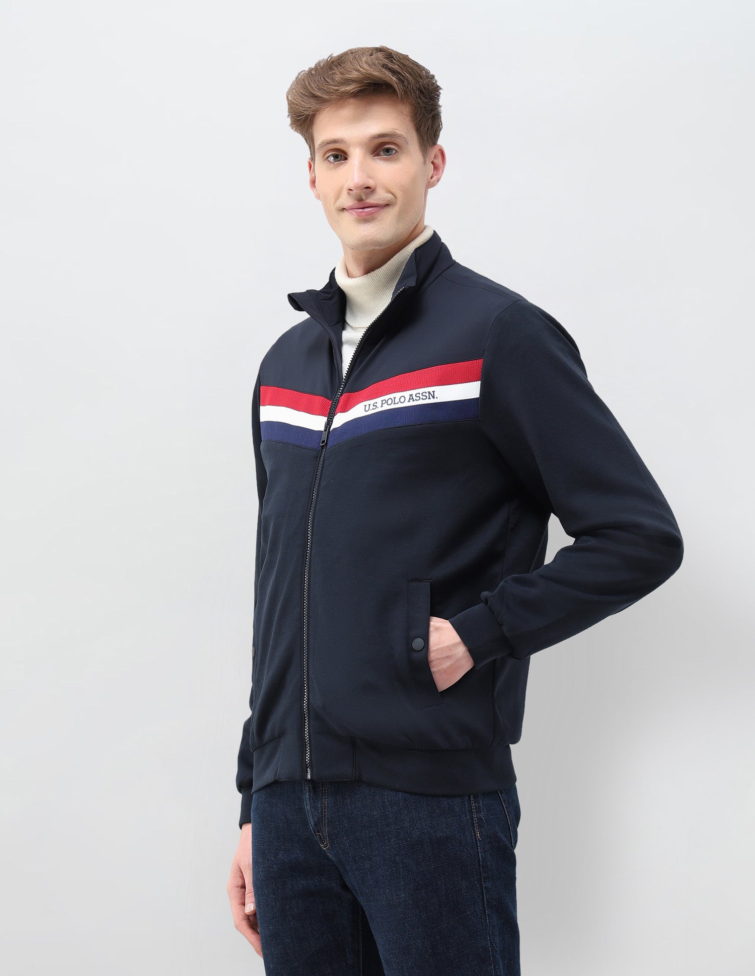 Horizontal Stripes Regular Fit Casual Jacket Navy - U.S. POLO ASSN. | Large