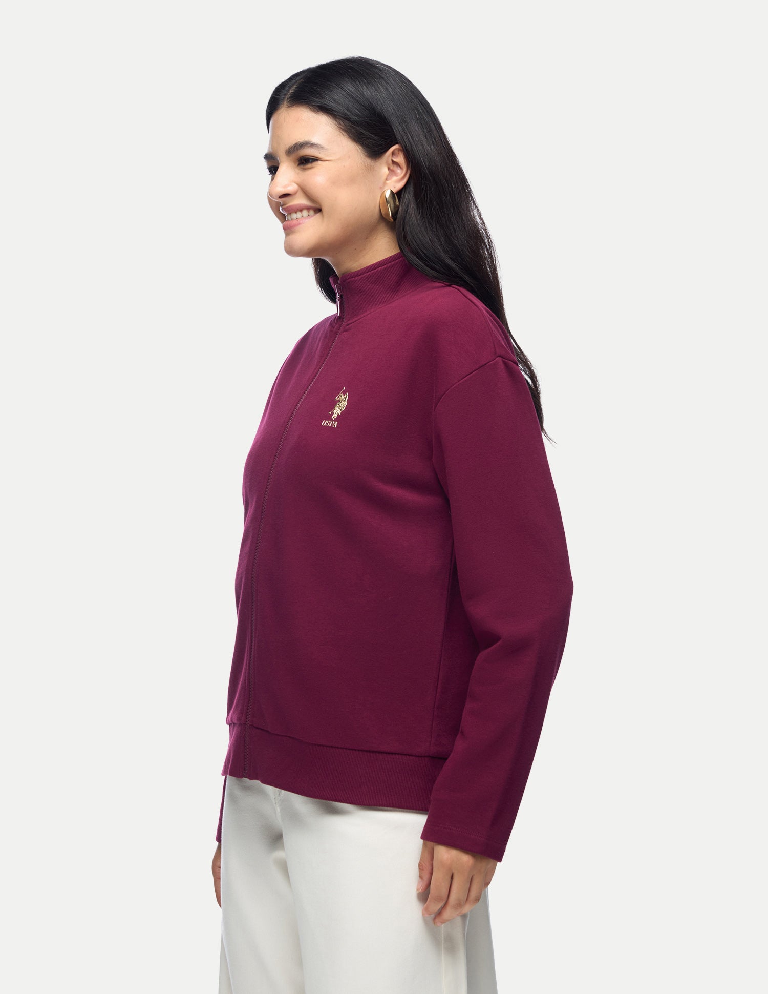 Solid Regular Fit Zipper Sweatshirt Maroon - U.S. Polo Assn. India | Large