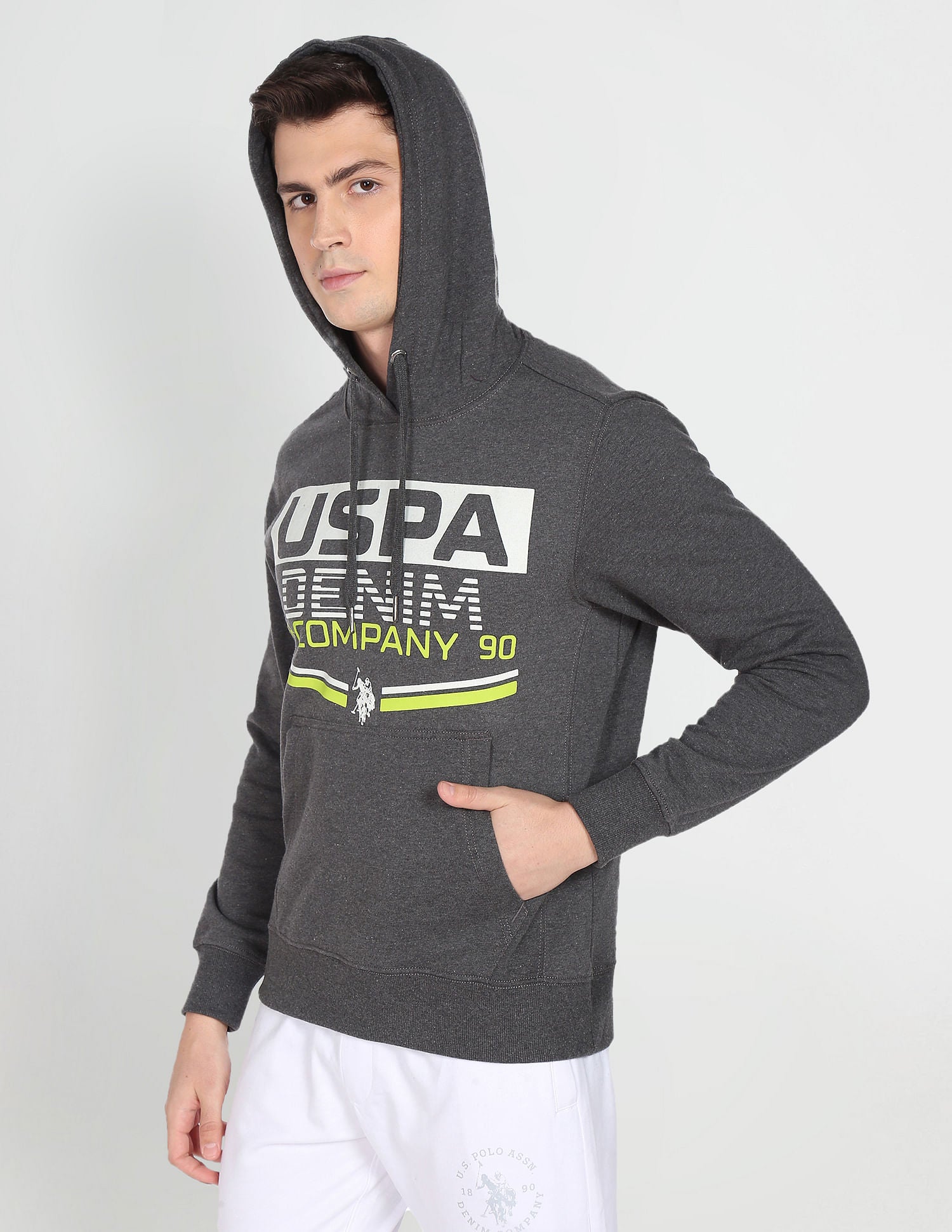 Hooded Brand Print Sweatshirt Dark Grey - U.S. Polo Assn. India | Large