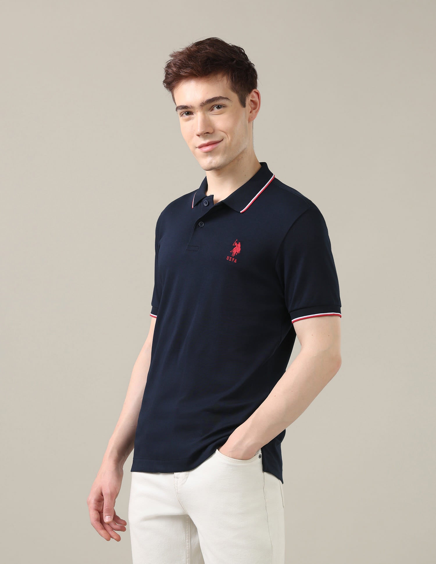 Solid Slim Fit Polo Shirt Blue - U.S. Polo Assn. India | Large