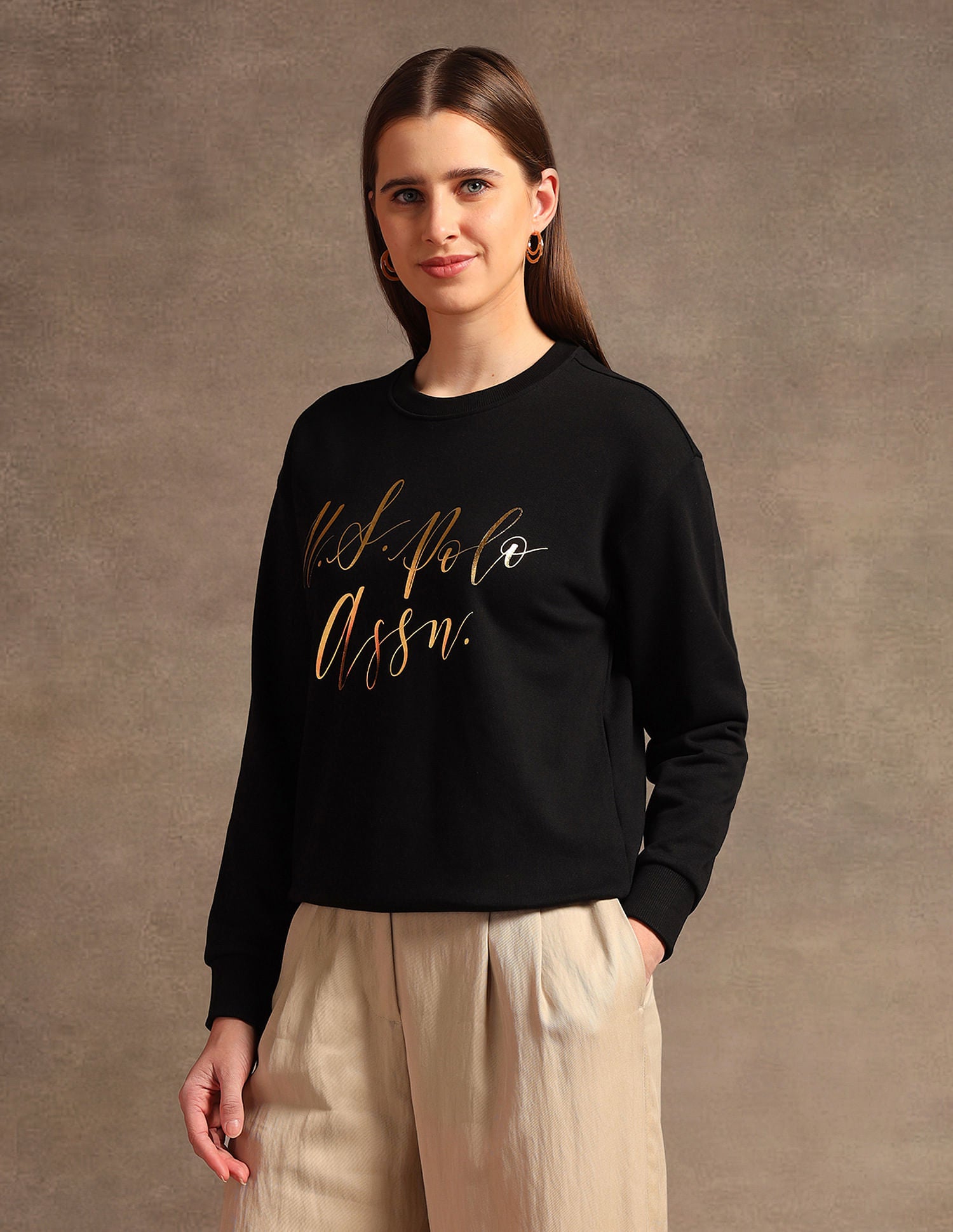 Foil Logo Boxy Sweatshirt Black - U.S. POLO ASSN. | Large