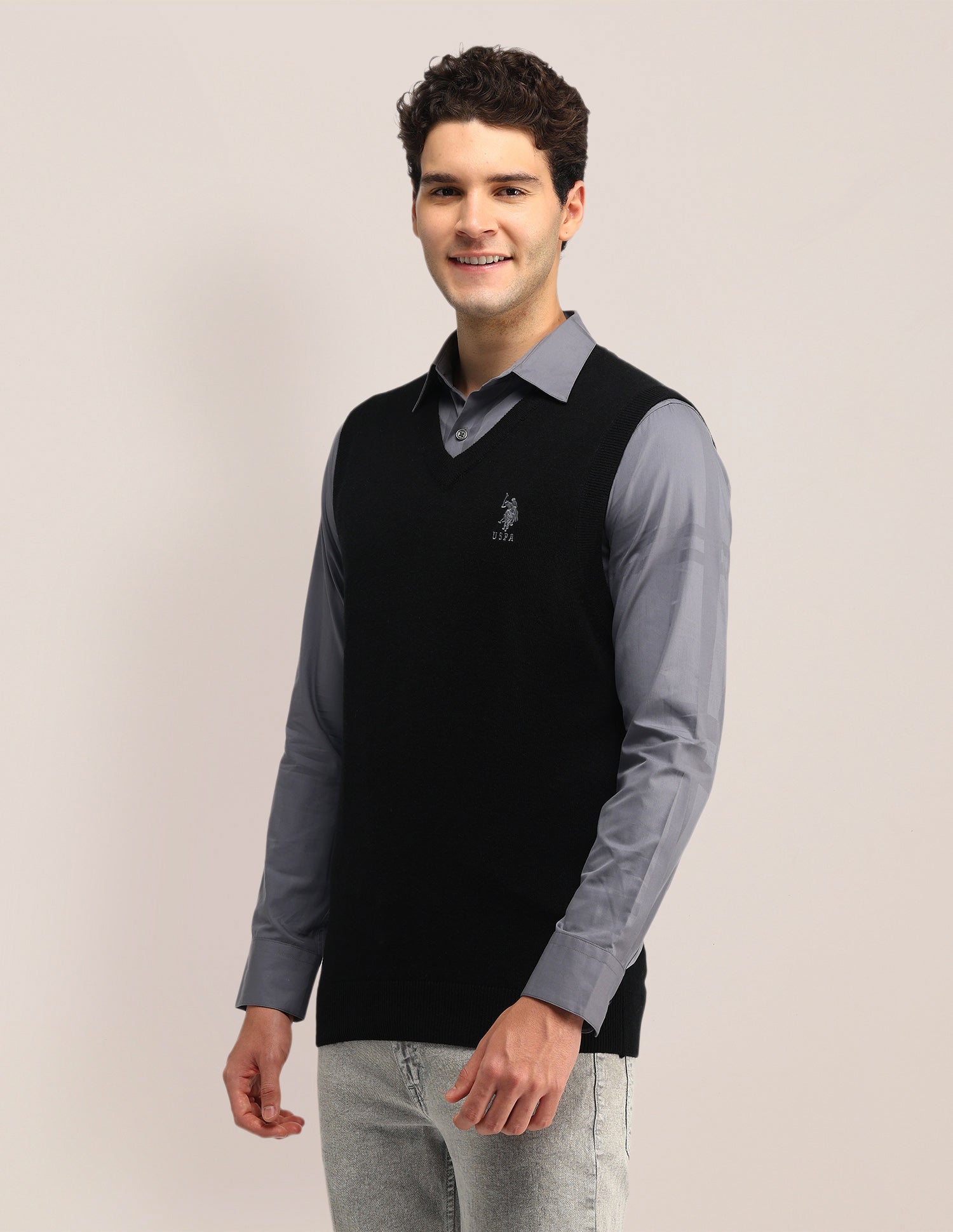 Solid Regular Fit Sweater Black - U.S. Polo Assn. India | Large