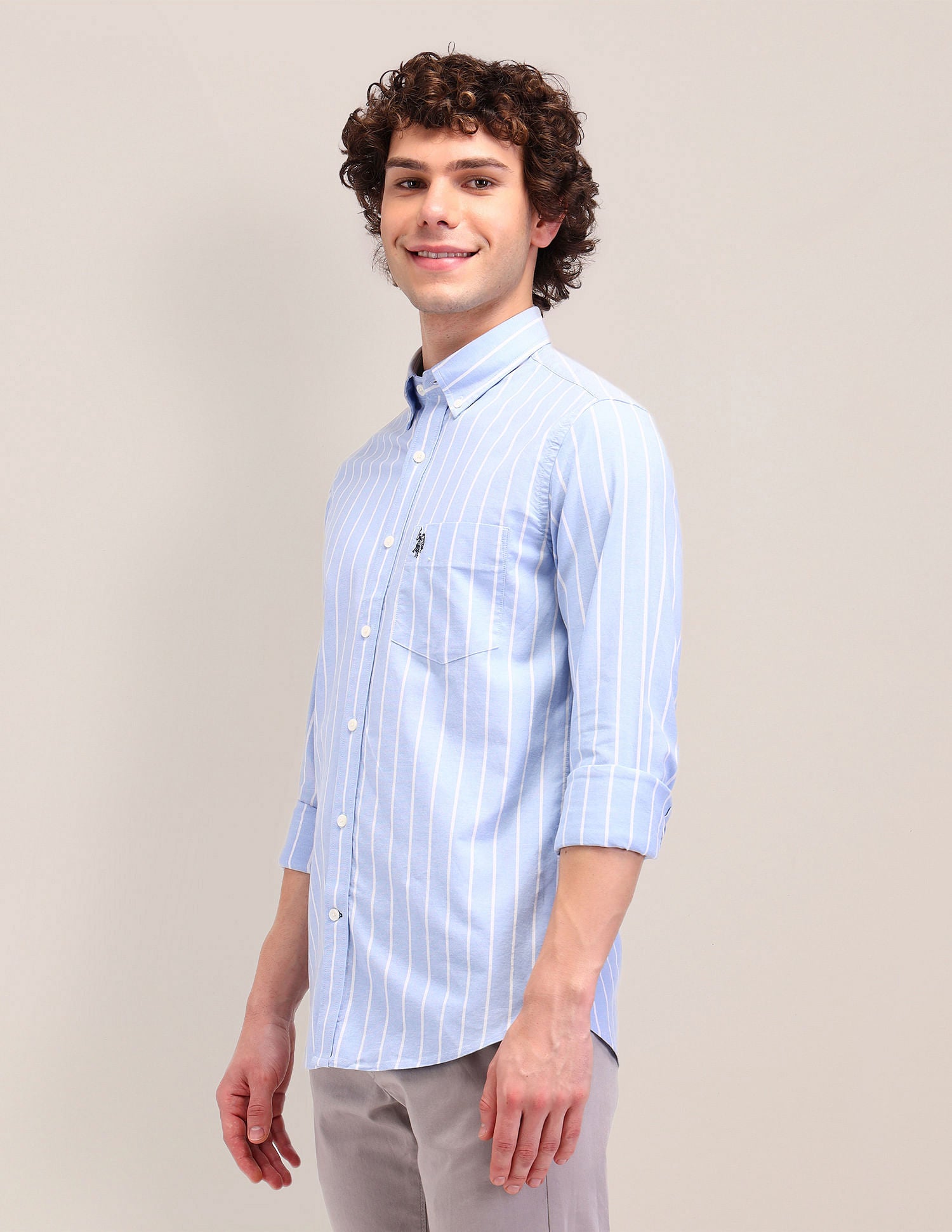 Striped Oxford Tailored Fit Shirt Blue - U.S. Polo Assn. India | Large