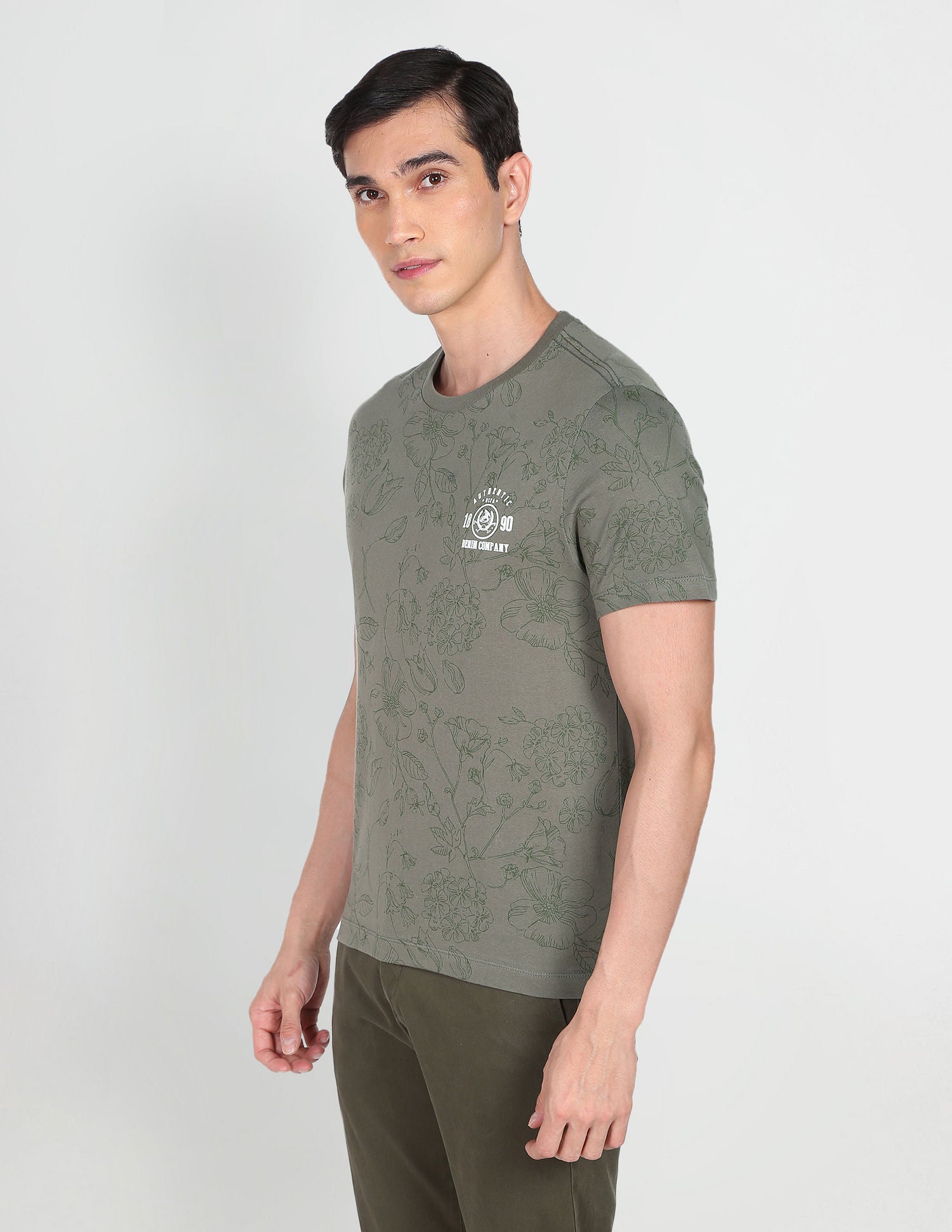 Crew Neck Floral Print T-Shirt Olive - U.S. Polo Assn. India | Large