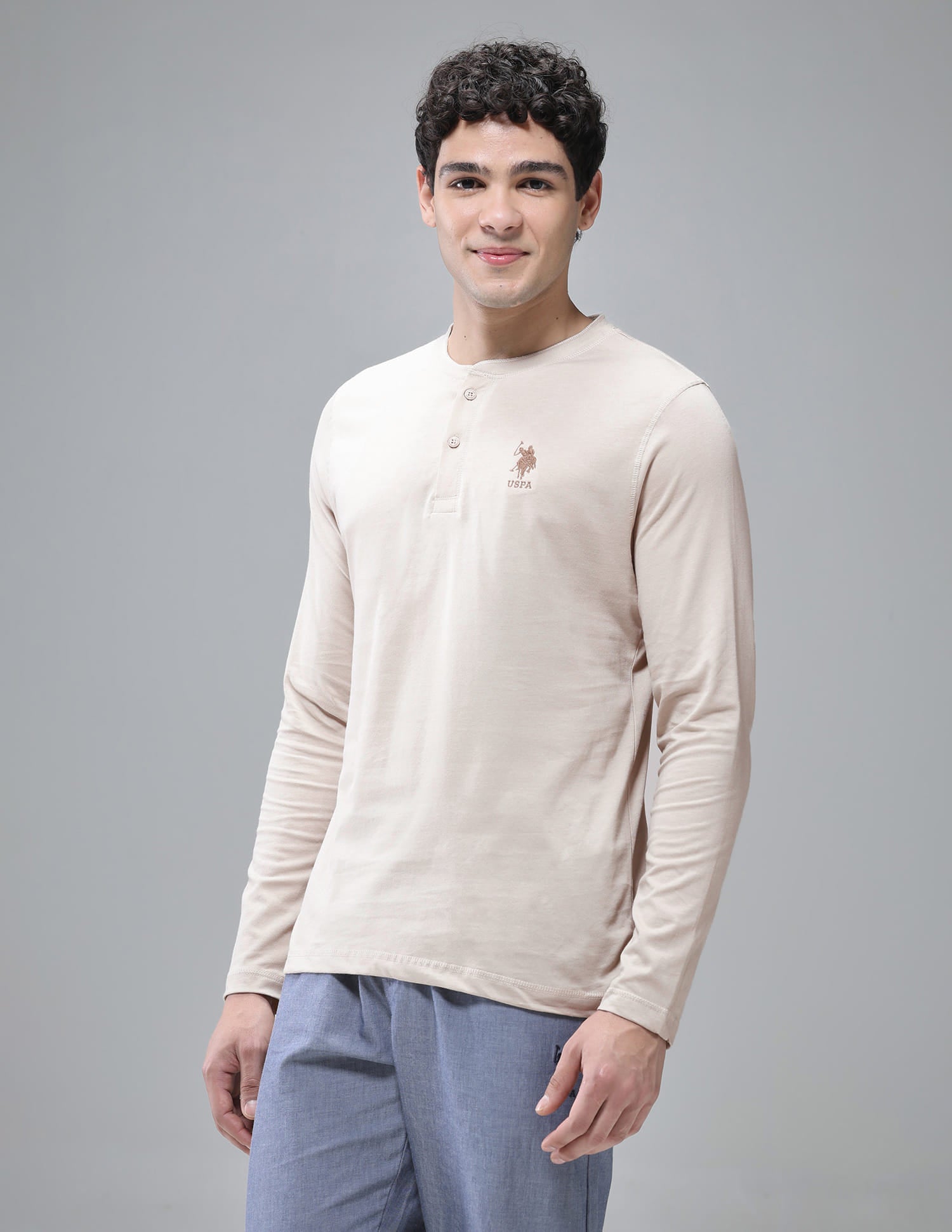 Pure Cotton I694 Lounge Henley T-Shirt - Pack Of 1 Off White - U.S. Polo Assn. India | Large