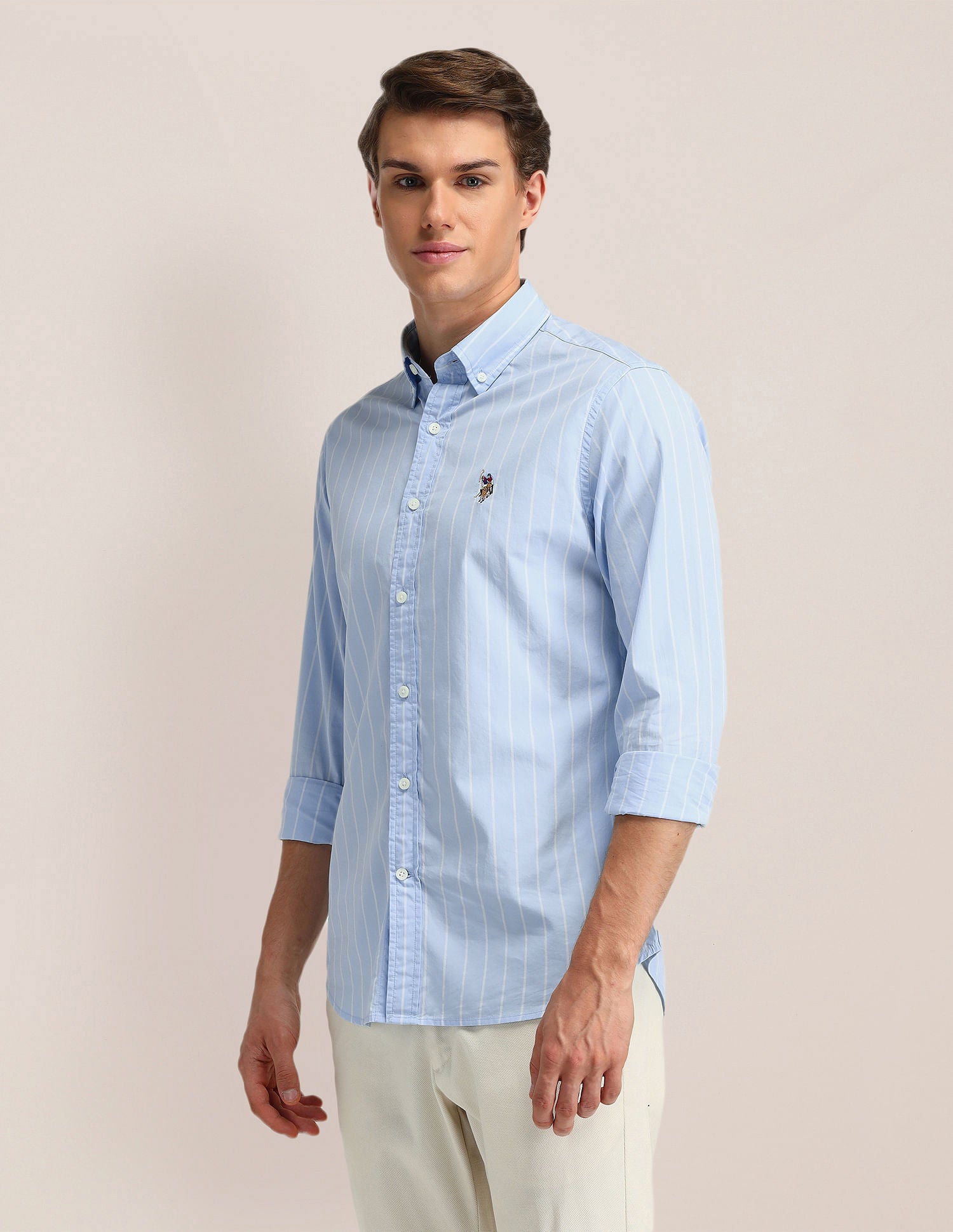 Vertical Striped Oxford Weave Shirt Light Blue - U.S. POLO ASSN. | Large