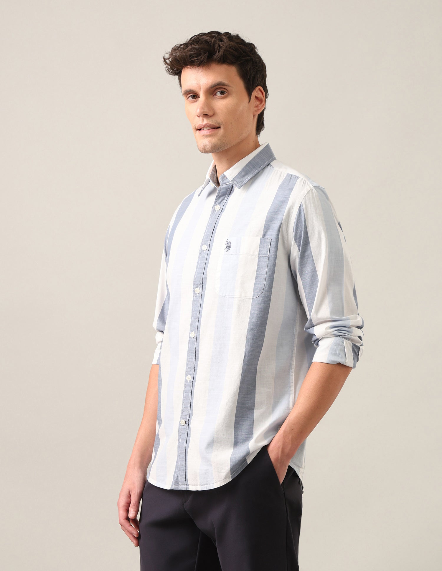 Vertical Striped Regular Fit Shirt Blue - U.S. Polo Assn. India | Large