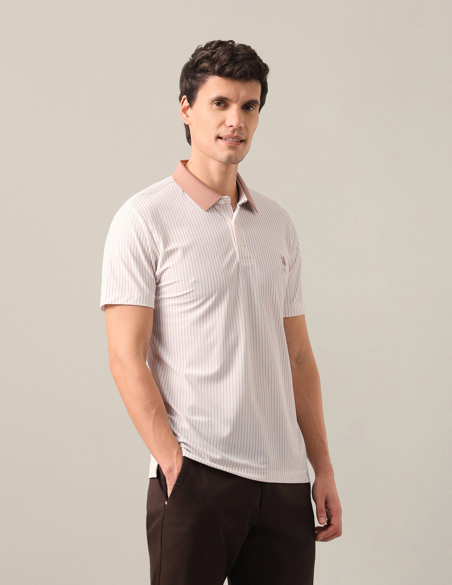 Vertical Striped Slim Fit Polo Shirt Orange - U.S. Polo Assn. India | Large