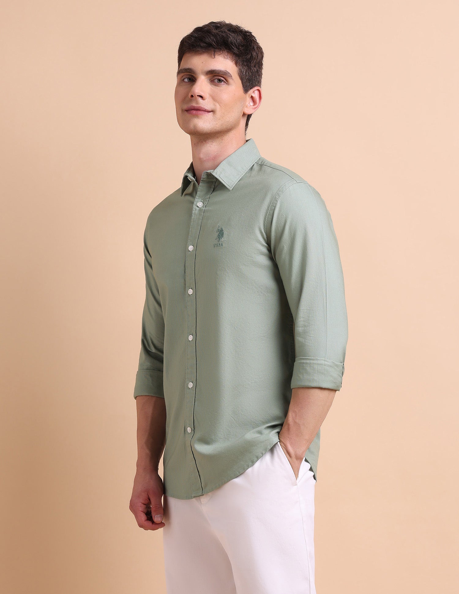 Pure Cotton Tailored Fit Oxford Shirt Green - U.S. POLO ASSN. | Large