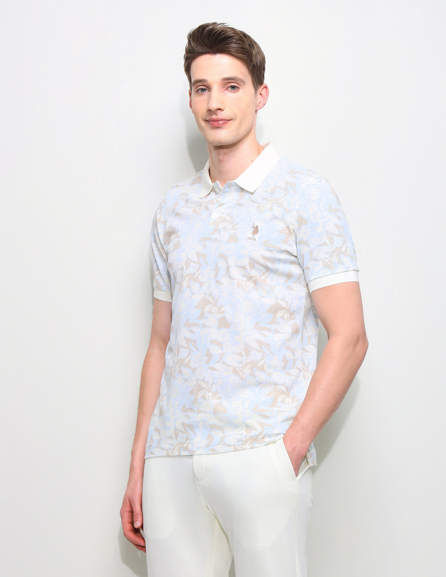 Floral Printed Slim Fit Polo Shirt Light Blue - U.S. Polo Assn. India | Large