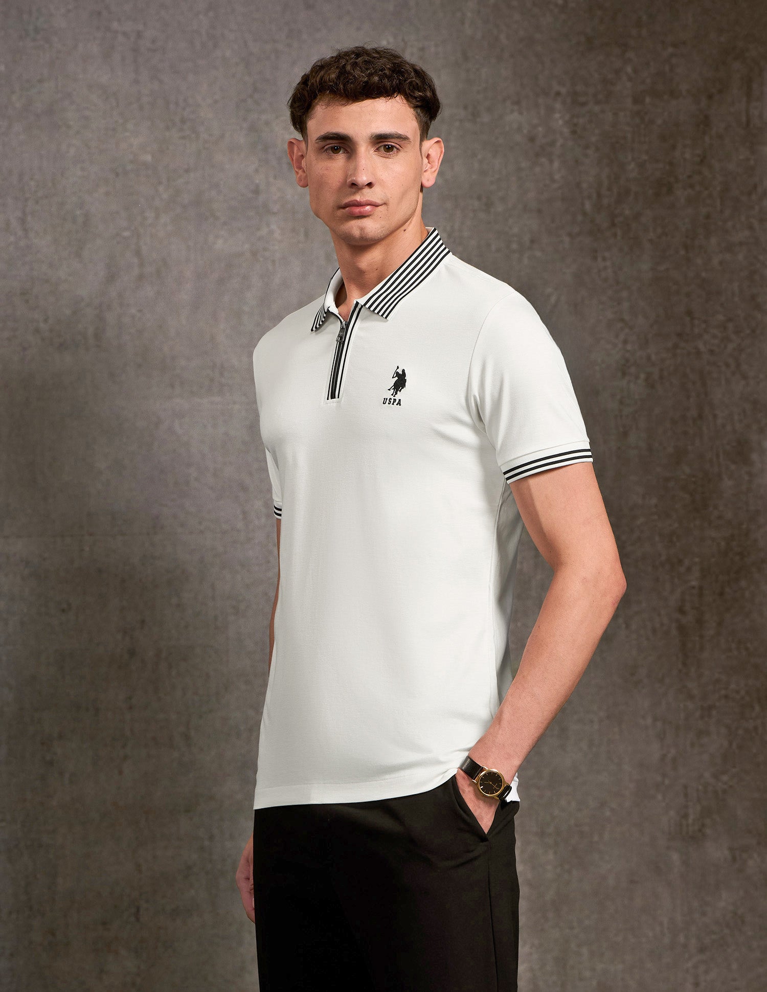 Solid Black & Gold Polo Shirt Ivory - U.S. POLO ASSN. | Large