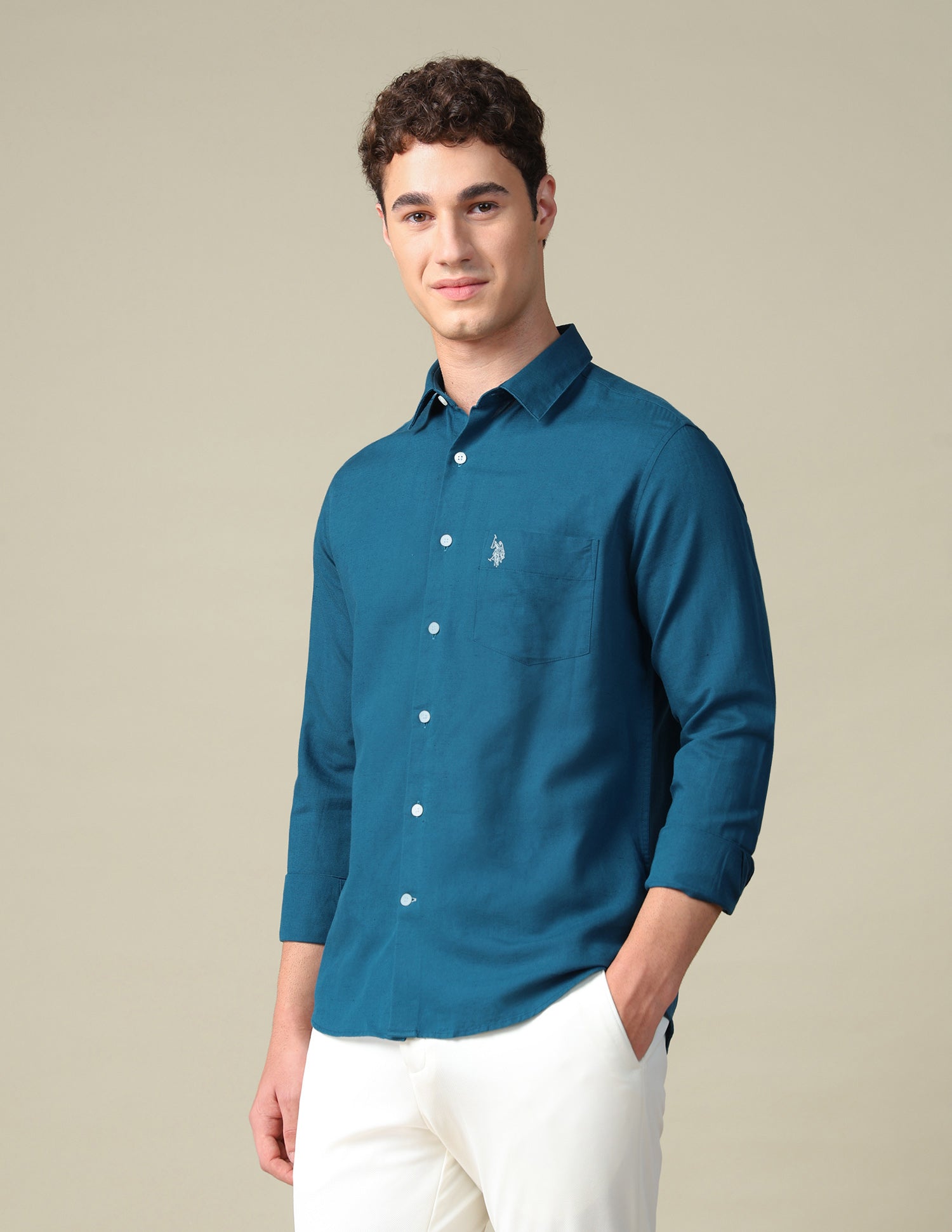 Solid Tailored Fit Shirt Teal - U.S. Polo Assn. India | Large