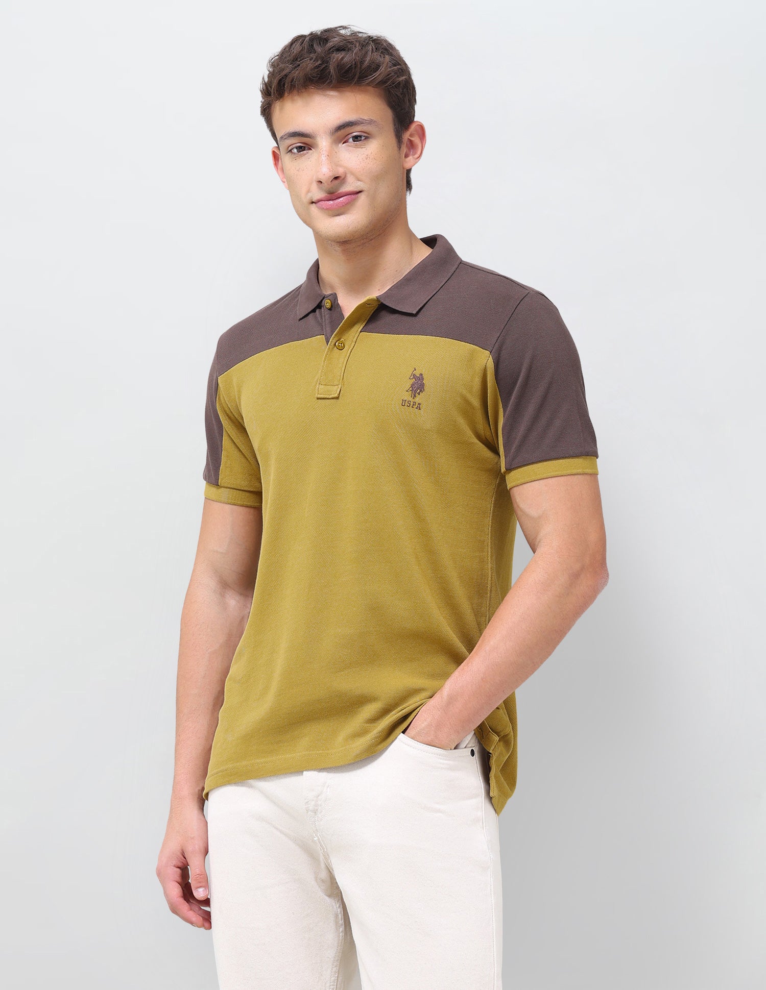 Colourblocked Regular Fit Polo Shirt Mustard - U.S. Polo Assn. India | Large