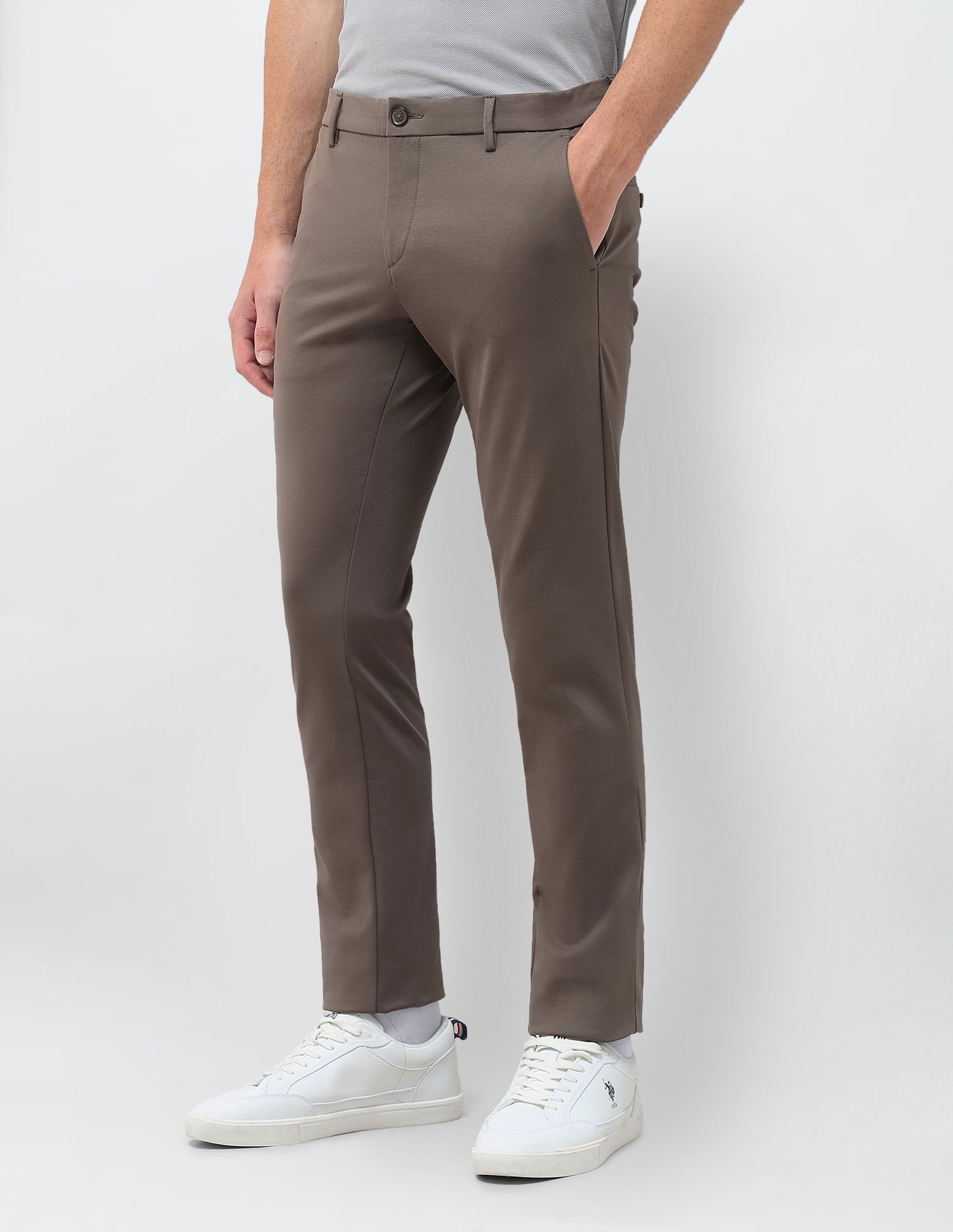 Satin Slim Fit Trousers Brown - U.S. Polo Assn. India | Large