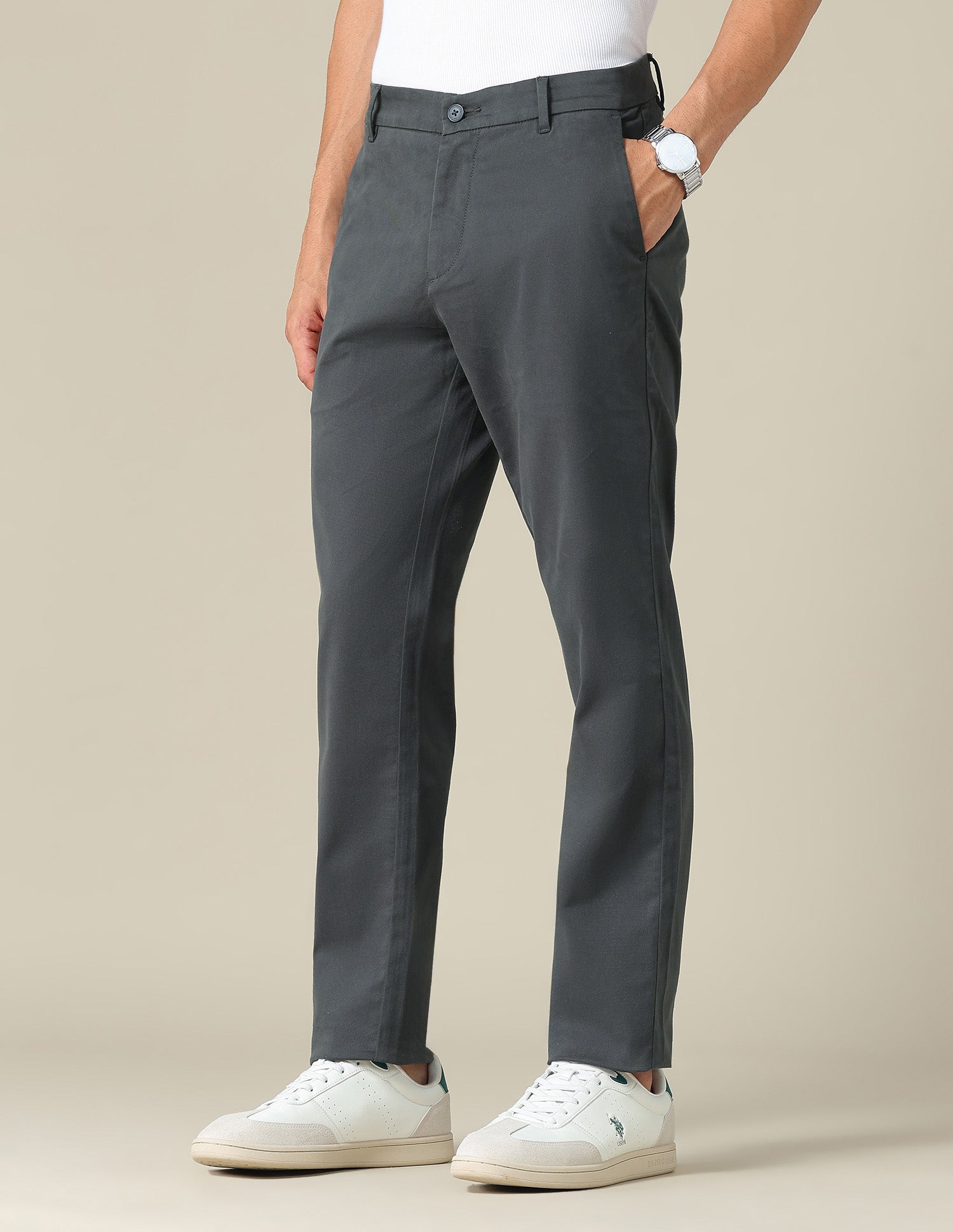 Austin Slim Fit Dobby Trousers Dark Grey - U.S. POLO ASSN. | Large