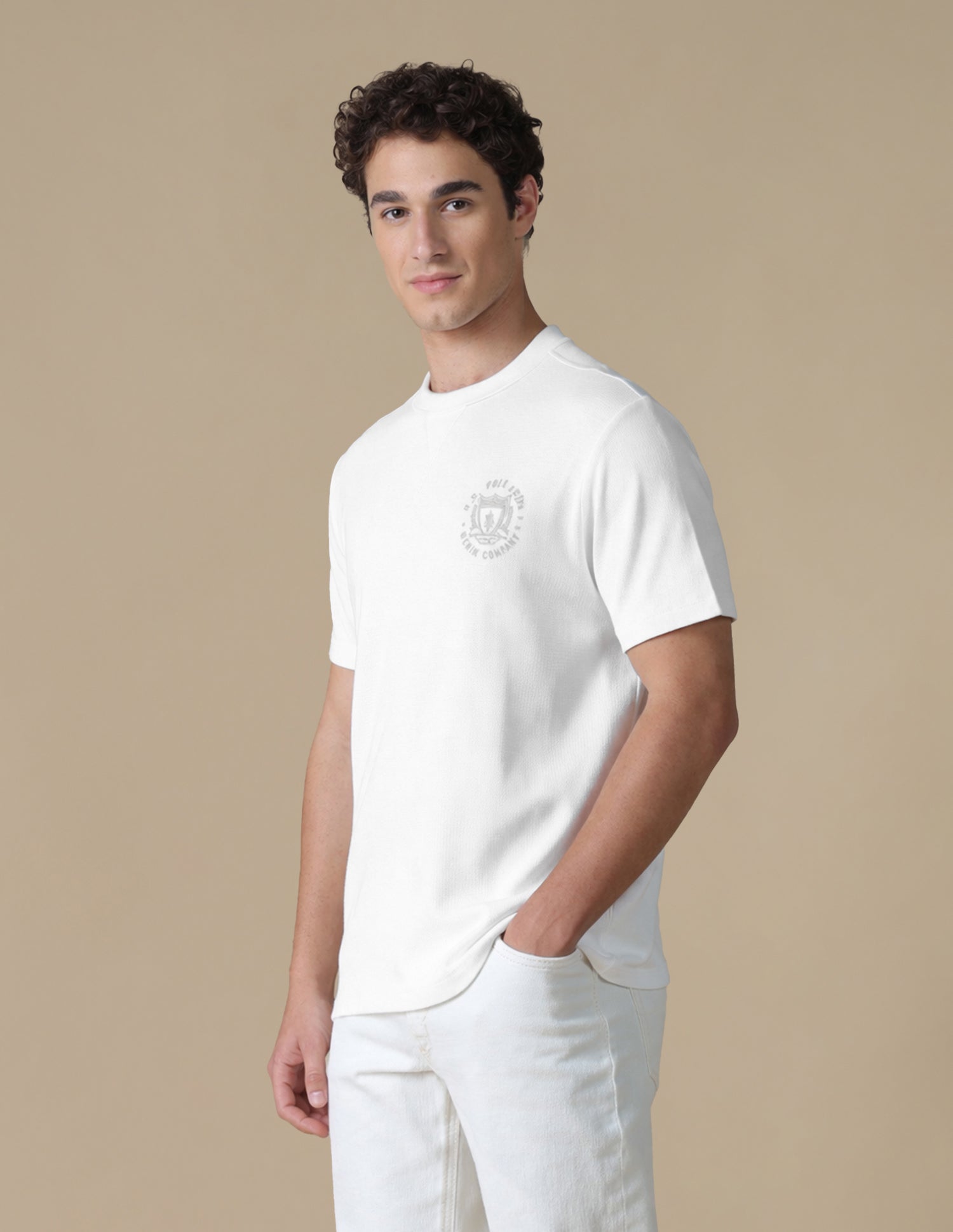 Solid Slim Fit T-Shirt Ivory - U.S. Polo Assn. India | Large