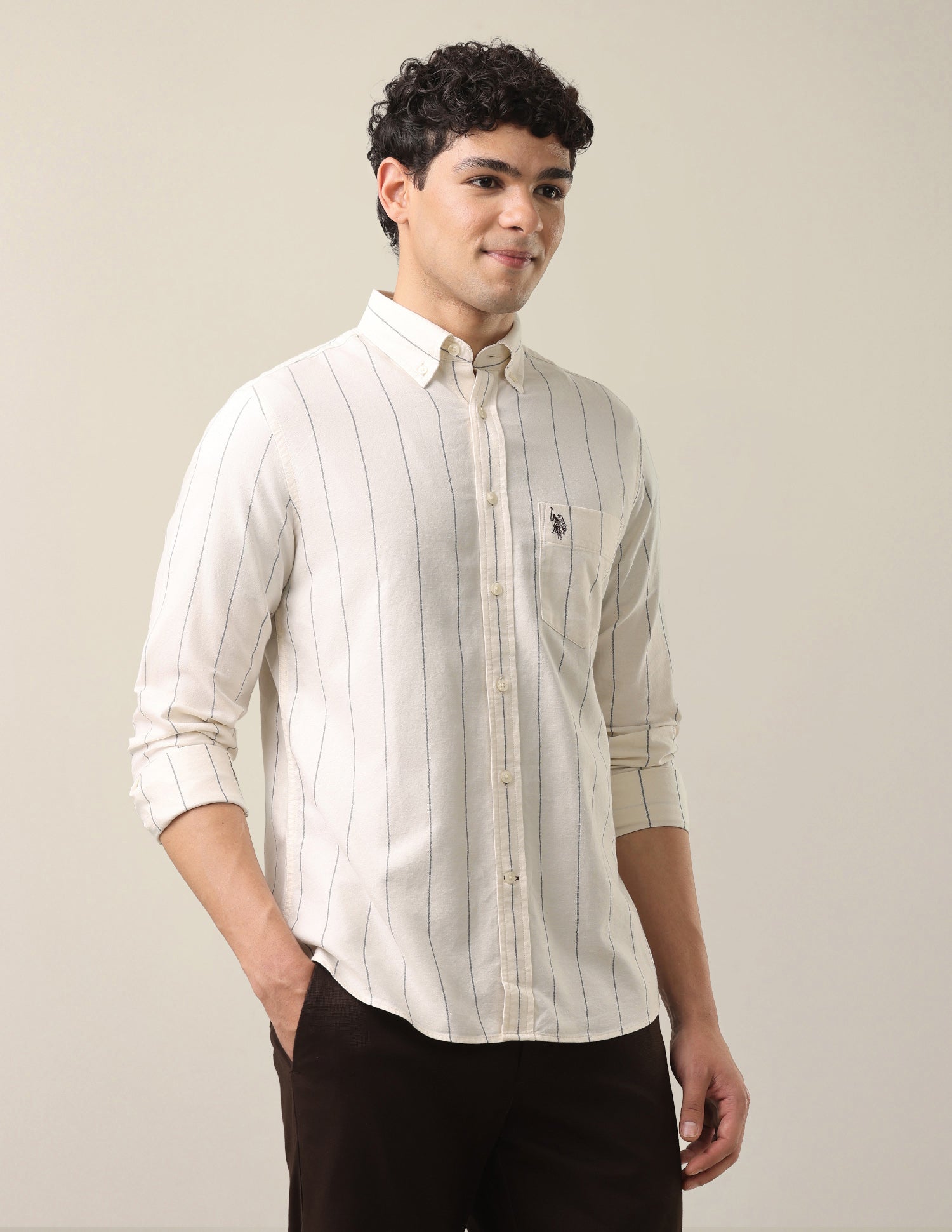 Oxford Tailored Fit Button-Down Collar Shirt Ivory - U.S. Polo Assn. India | Large