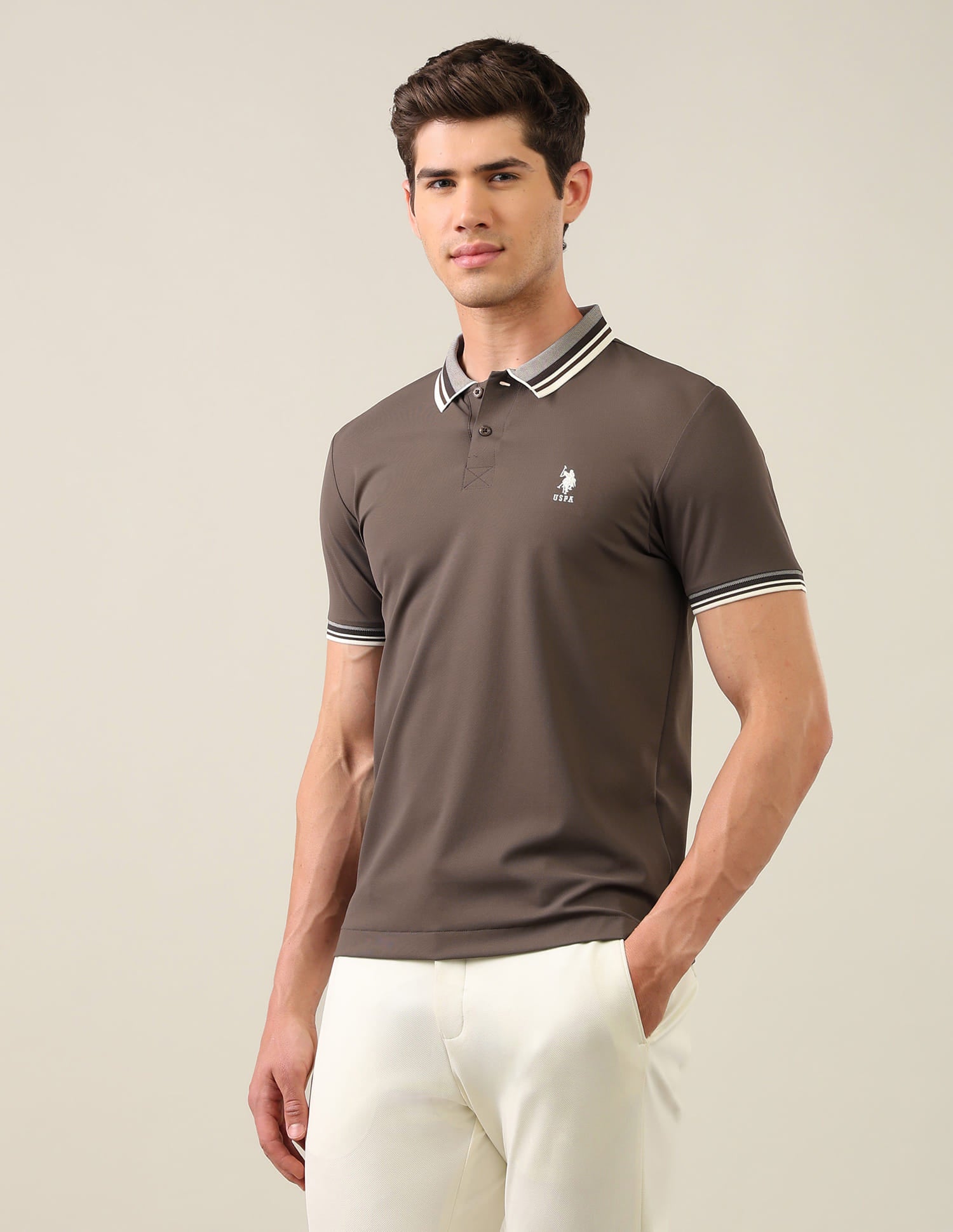 Solid Slim Fit Polo Shirt Brown - U.S. Polo Assn. India | Large