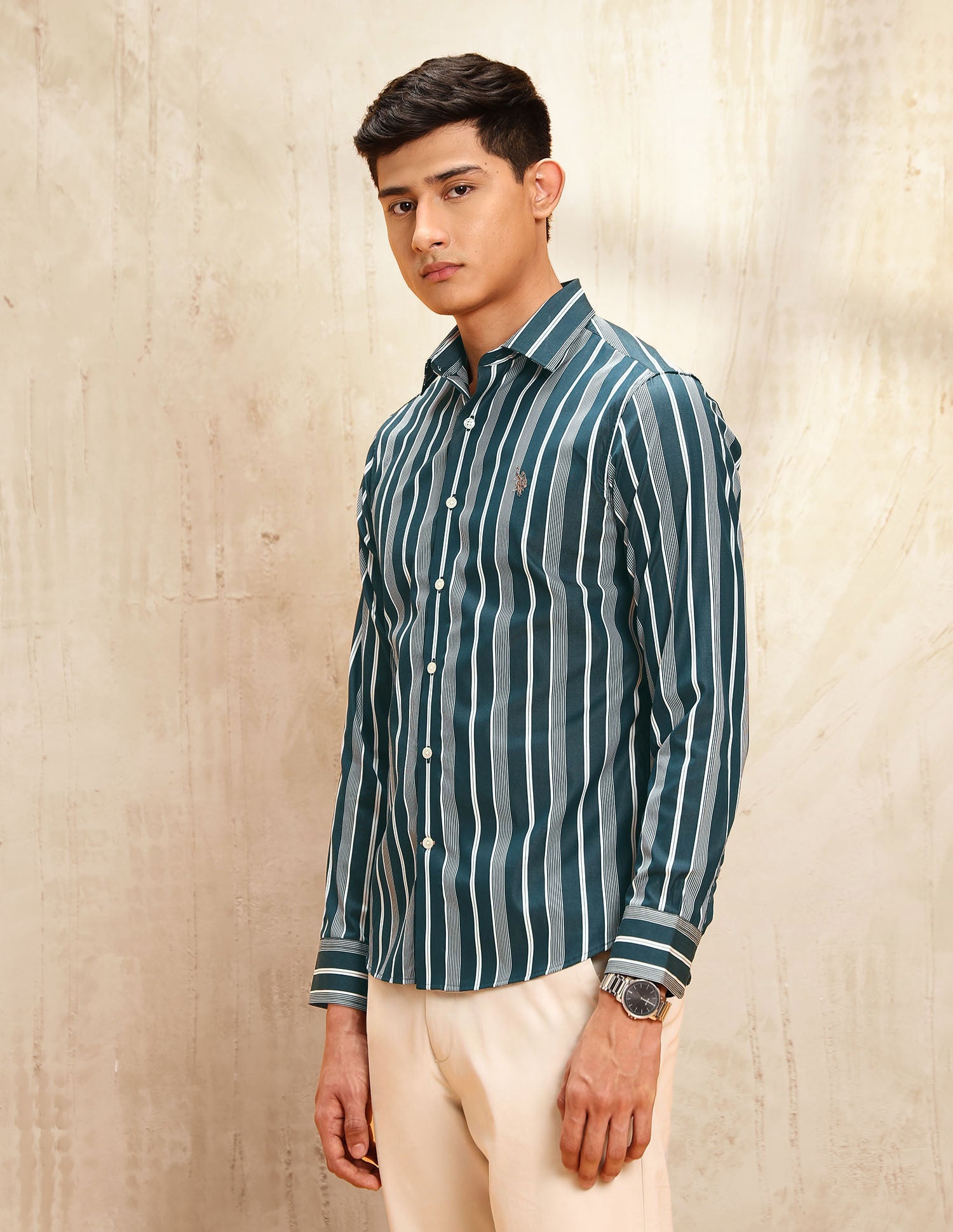 Poplin Vertical Striped Shirt Teal - U.S. POLO ASSN. | Large