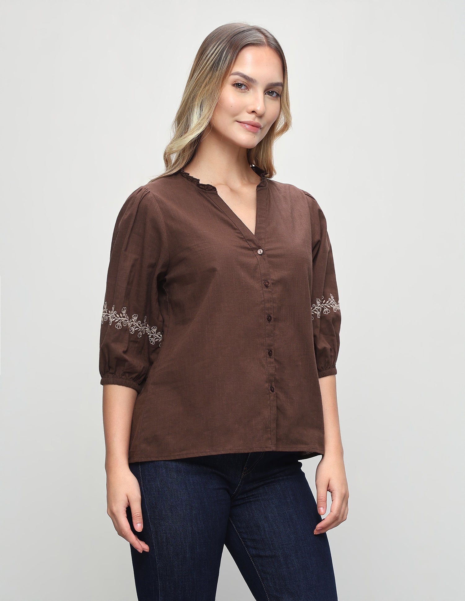 Floral Embroidered Regular Fit Top Brown - U.S. Polo Assn. India | Large