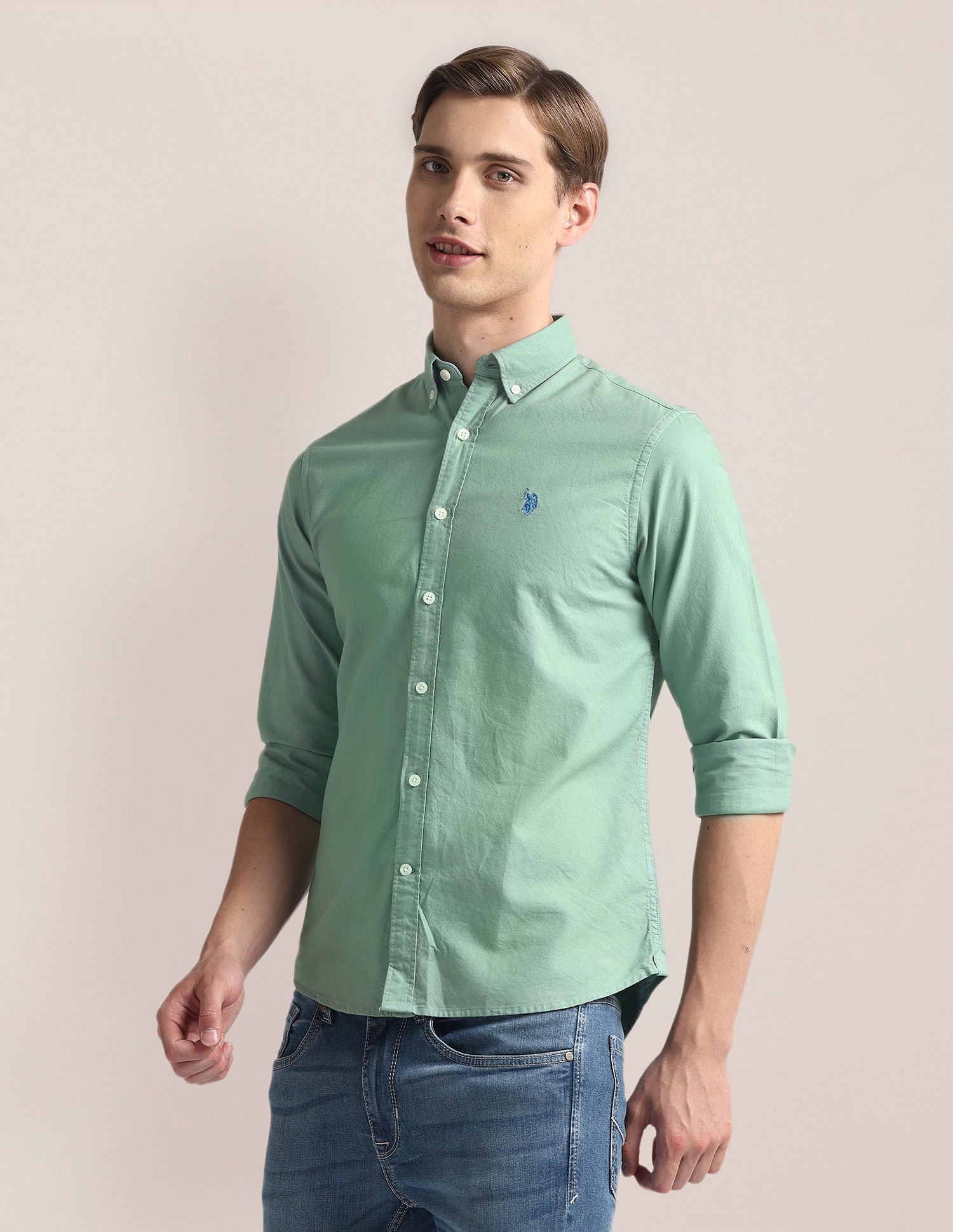 Tailored Fit Dobby Shirt Green - U.S. Polo Assn. India | Large