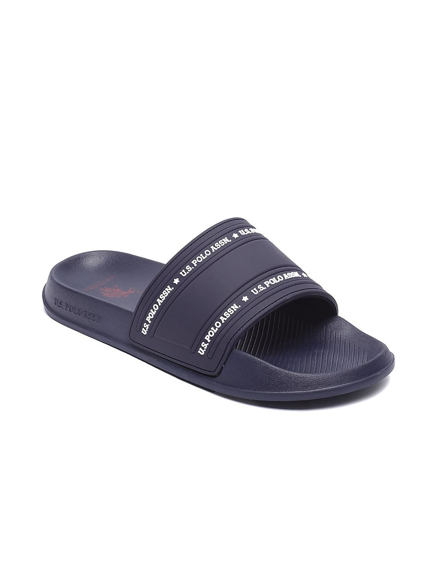 Men Brand Print Vamp Strap Wode 3.0 Slides Navy - U.S. Polo Assn. India | Large