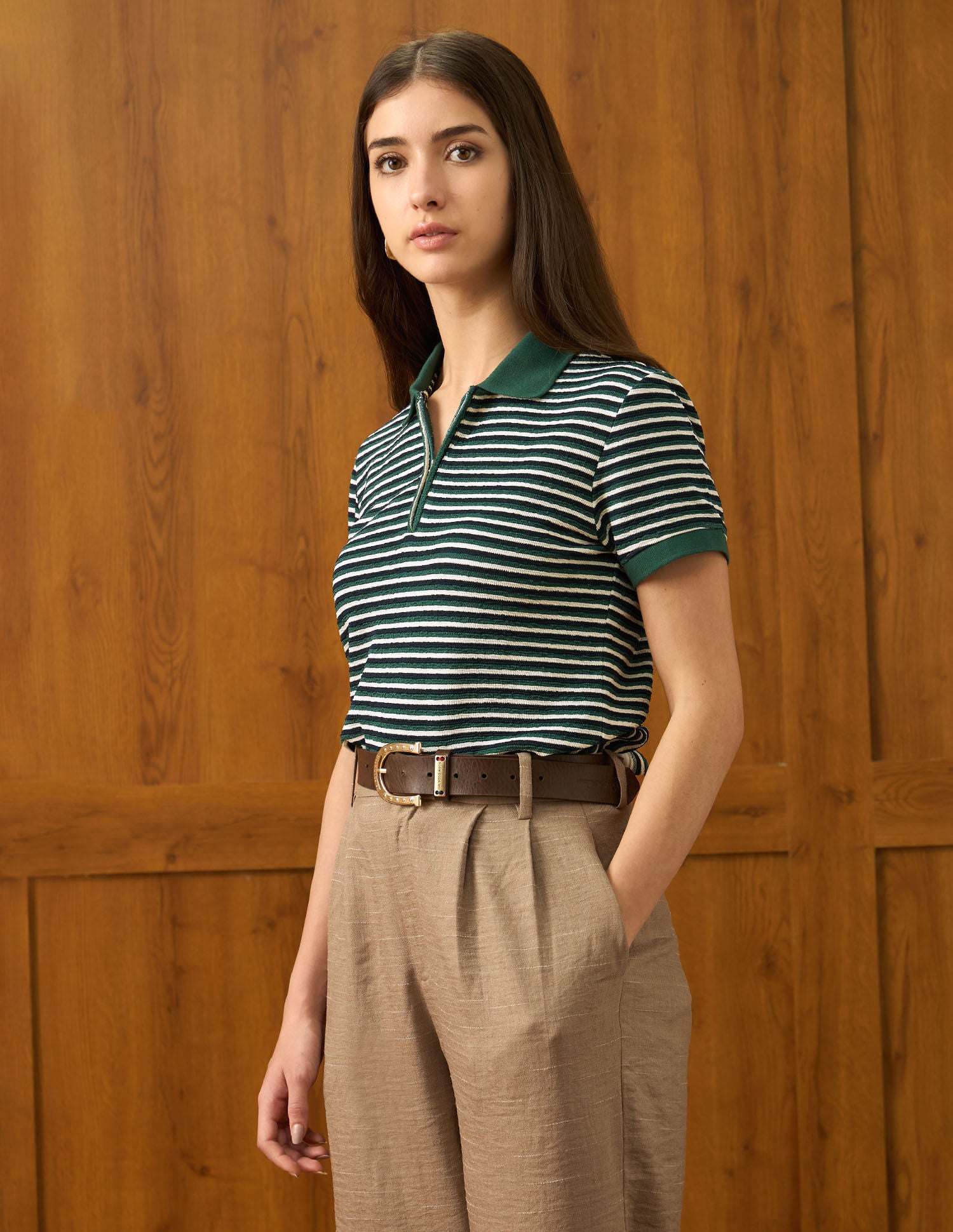 Reglar Fit Horizontal Striped Polo Shirt Dark Green - U.S. POLO ASSN. | Large