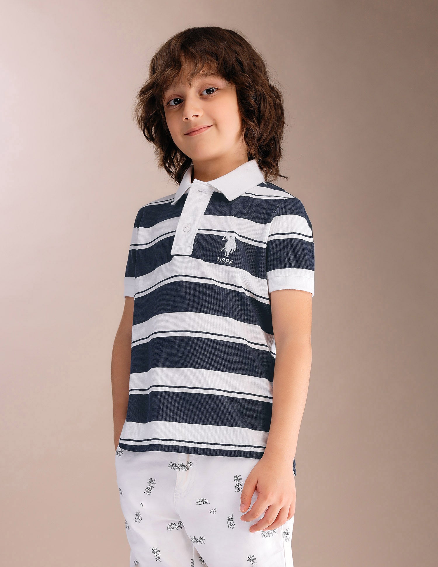 Boys Horizontal Striped Pure Cotton Polo Shirt Navy - U.S. POLO ASSN. | Large