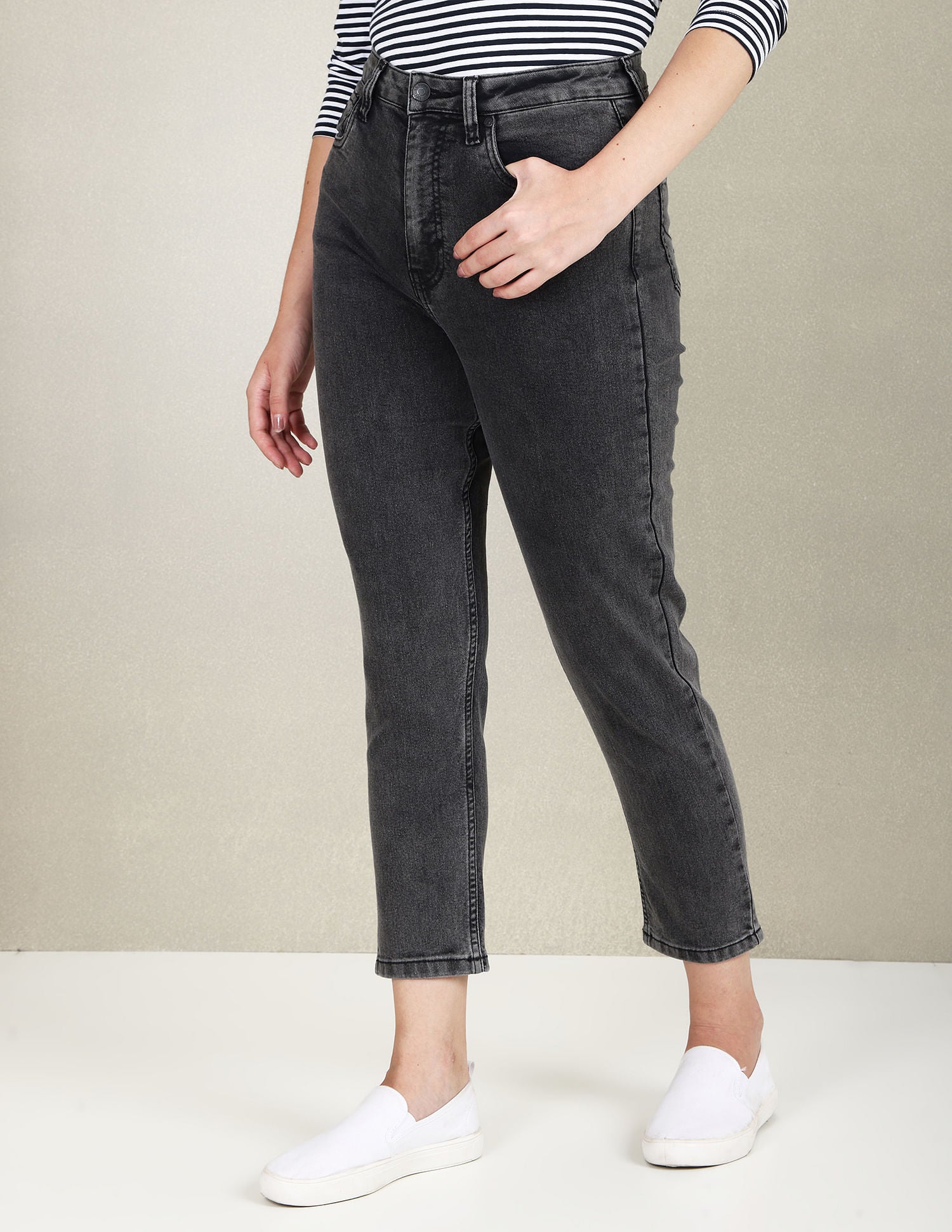 High Rise Mom Fit Jeans Grey - U.S. POLO ASSN. | Large