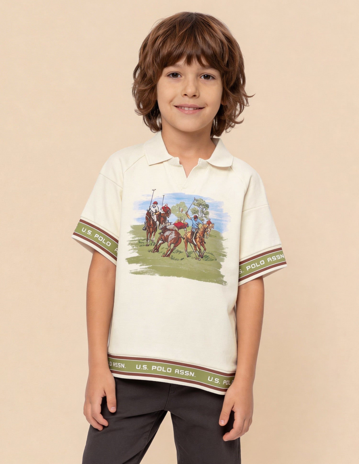 Graphic Printed Oversized Fit Polo Shirt Off White - U.S. Polo Assn. India | Large