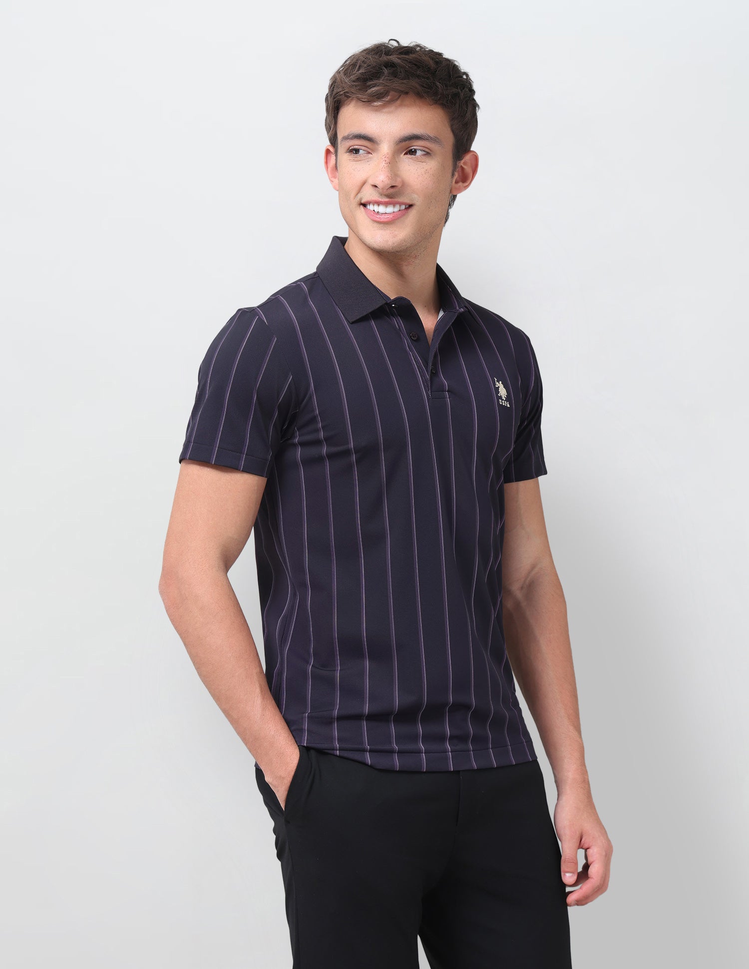 Vertical Striped Slim Fit Polo Shirt Dark Purple - U.S. Polo Assn. India | Large