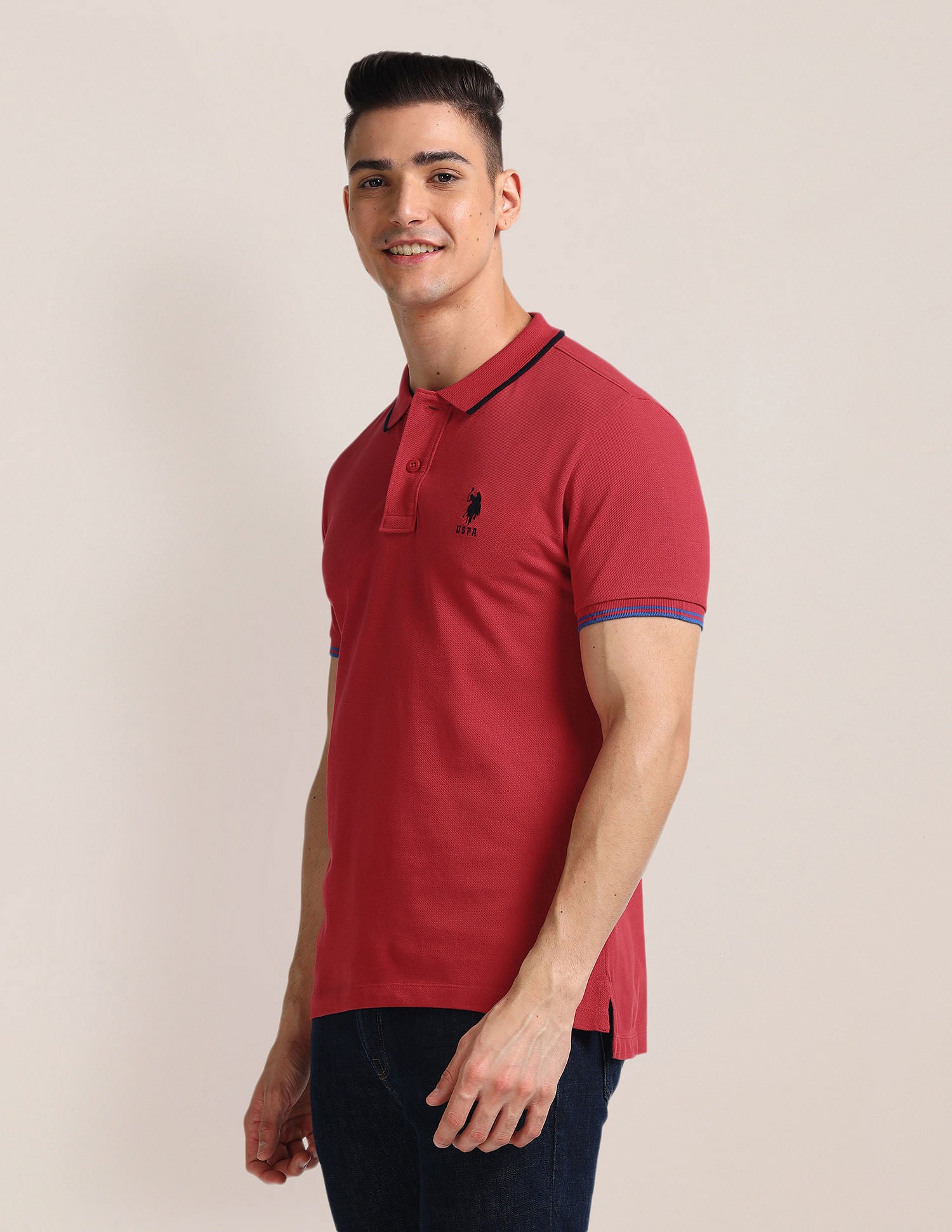 Solid Slim Fit Polo Shirt Red - U.S. Polo Assn. India | Large