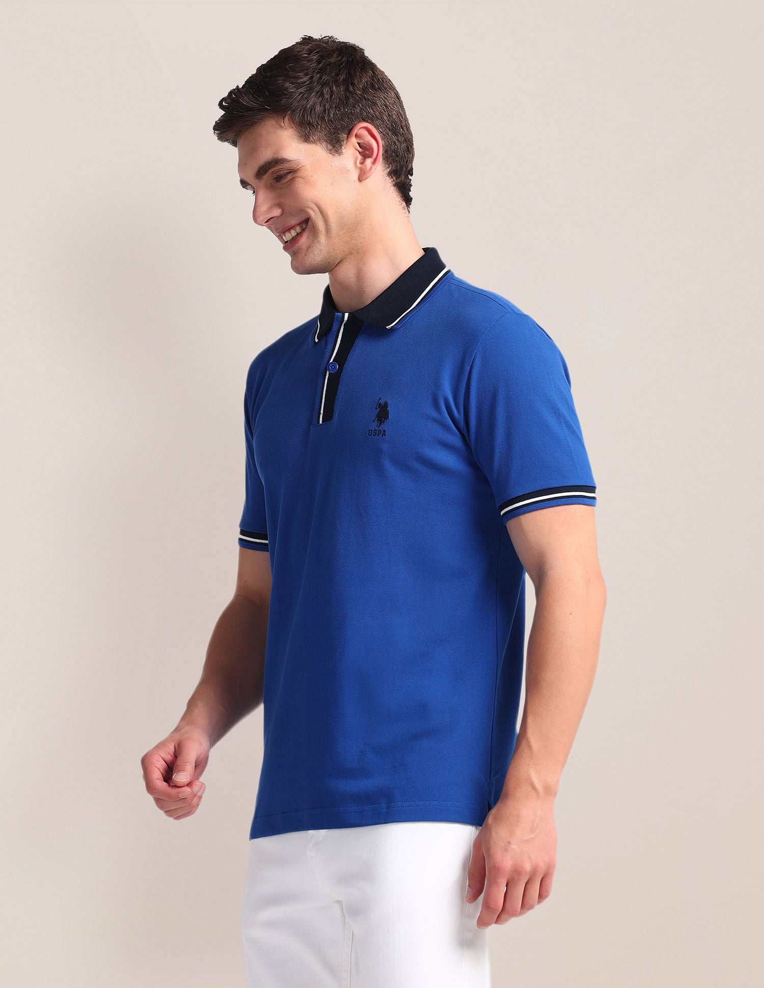 Contrast Collar Slim Polo Shirt Blue - U.S. Polo Assn. India | Large