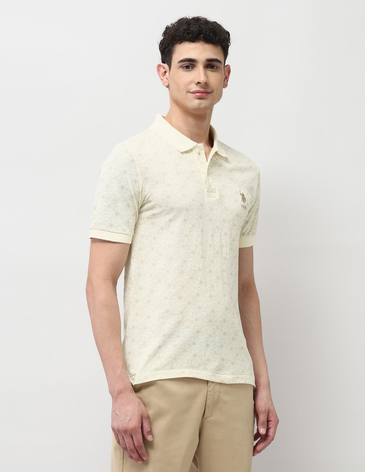 Pure Cotton Floral Printed Polo Shirt Off-white - U.S. Polo Assn. India | Large