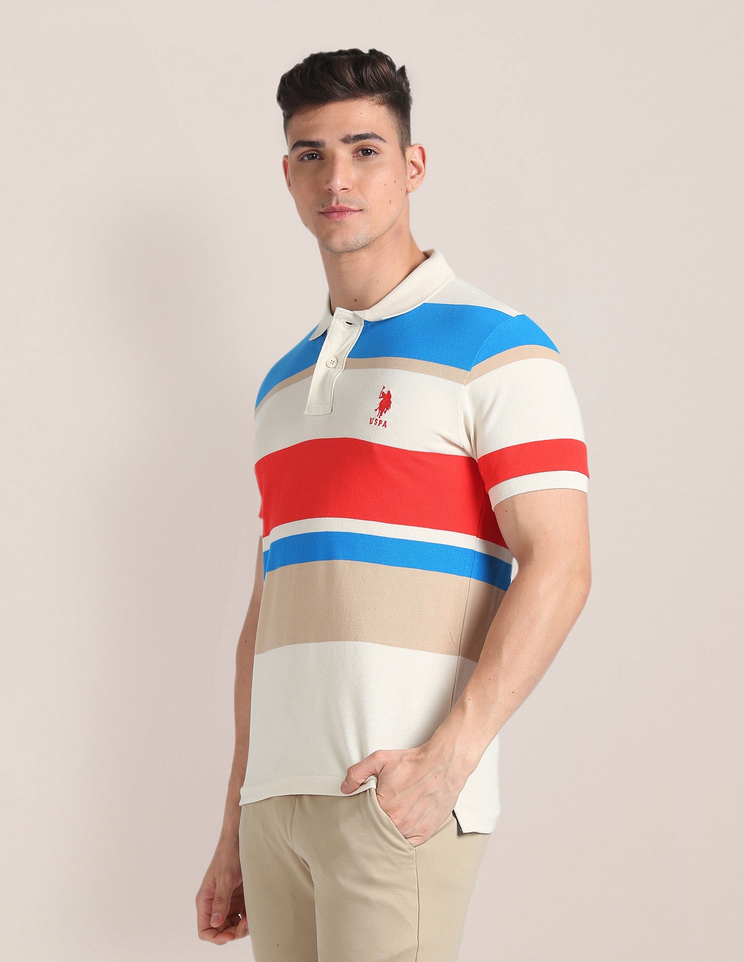 Horizontal Stripe Slim Polo Shirt Light Brown - U.S. POLO ASSN. | Large
